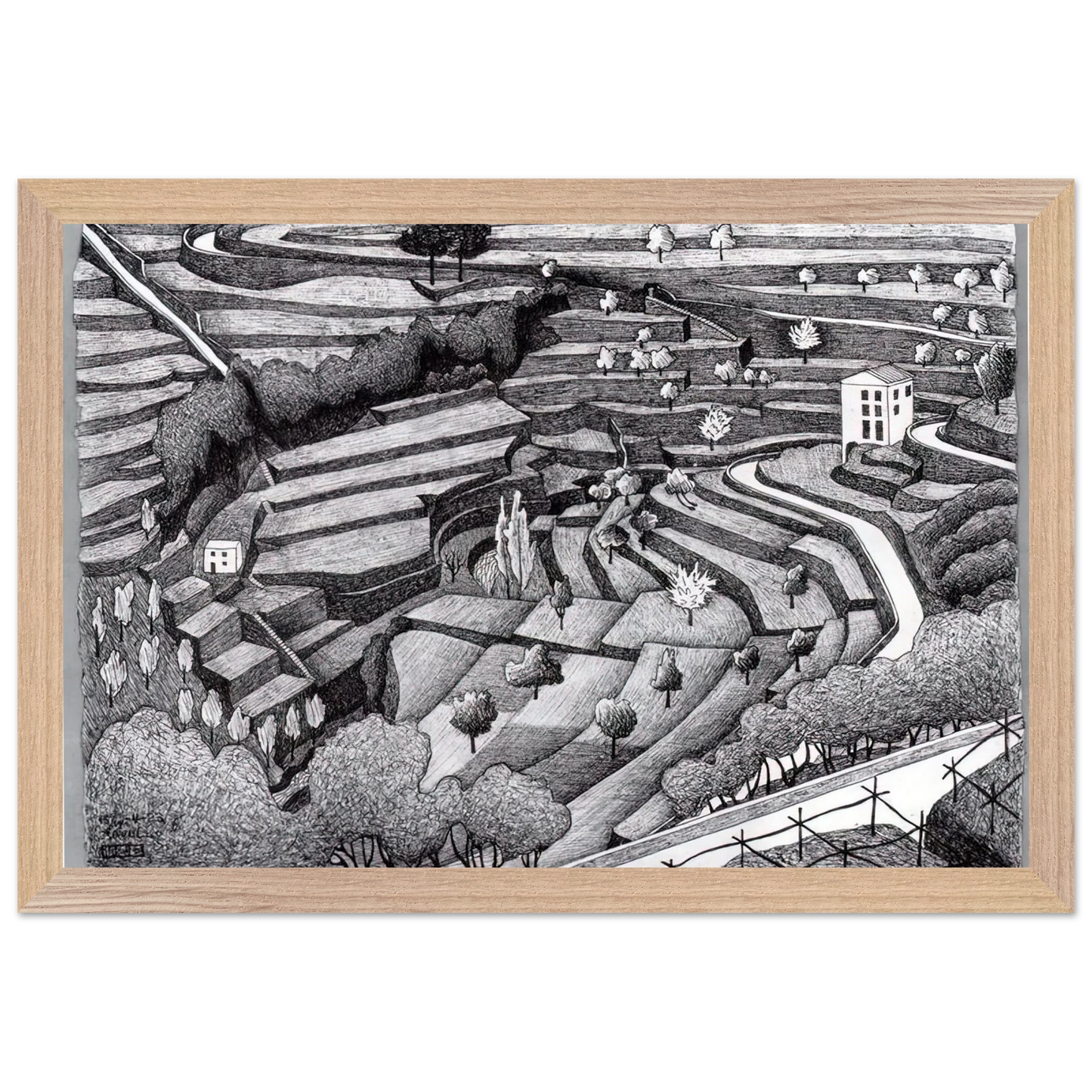 MC Escher - RAVELLO II Wall Art - 60x80 cm / 24x32 inches - Premium Wooden Framed Poster With Fine Art Paper - White frame