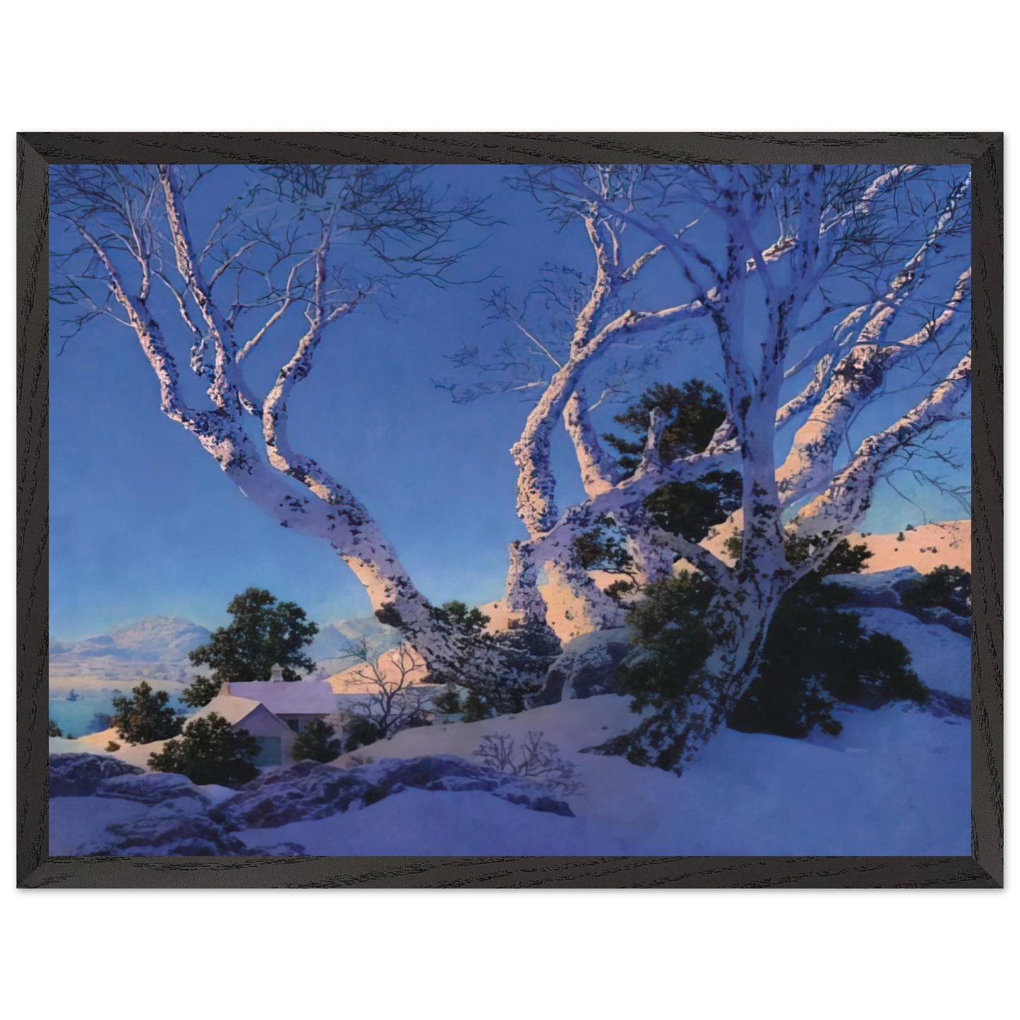 Maxfield Parrish - Birches in Winter Wall Art - 21x29.7 cm / 8x12" - Premium Wooden Framed Poster With Fine Art Paper - Wood frame