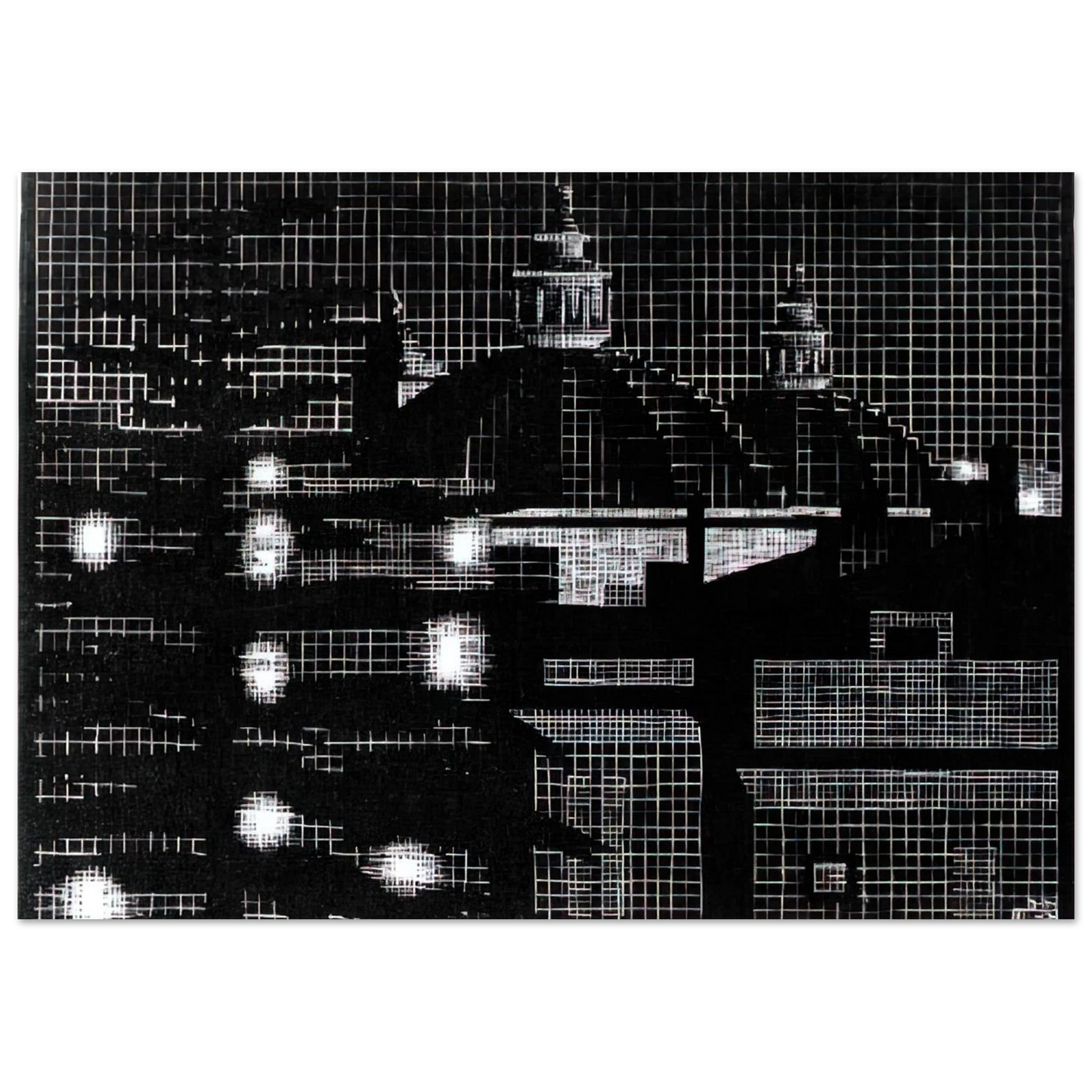 MC Escher - NOCTURNAL ROME 5 Wall Art - 60x80 cm / 24x32 inches - Premium Wooden Framed Poster With Fine Art Paper - Black frame