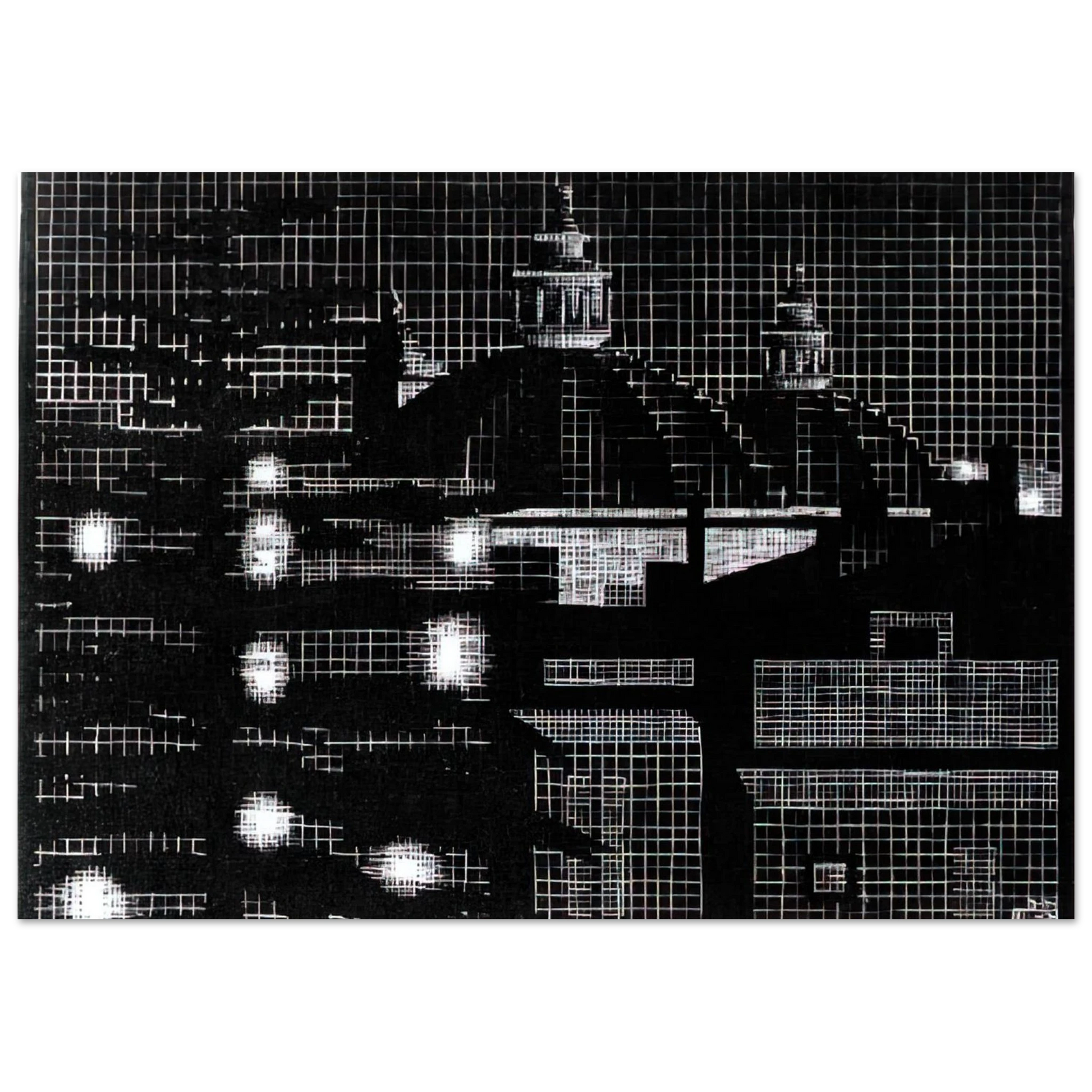 MC Escher - NOCTURNAL ROME 5 Wall Art - 60x80 cm / 24x32 inches - Premium Wooden Framed Poster With Fine Art Paper - Black frame