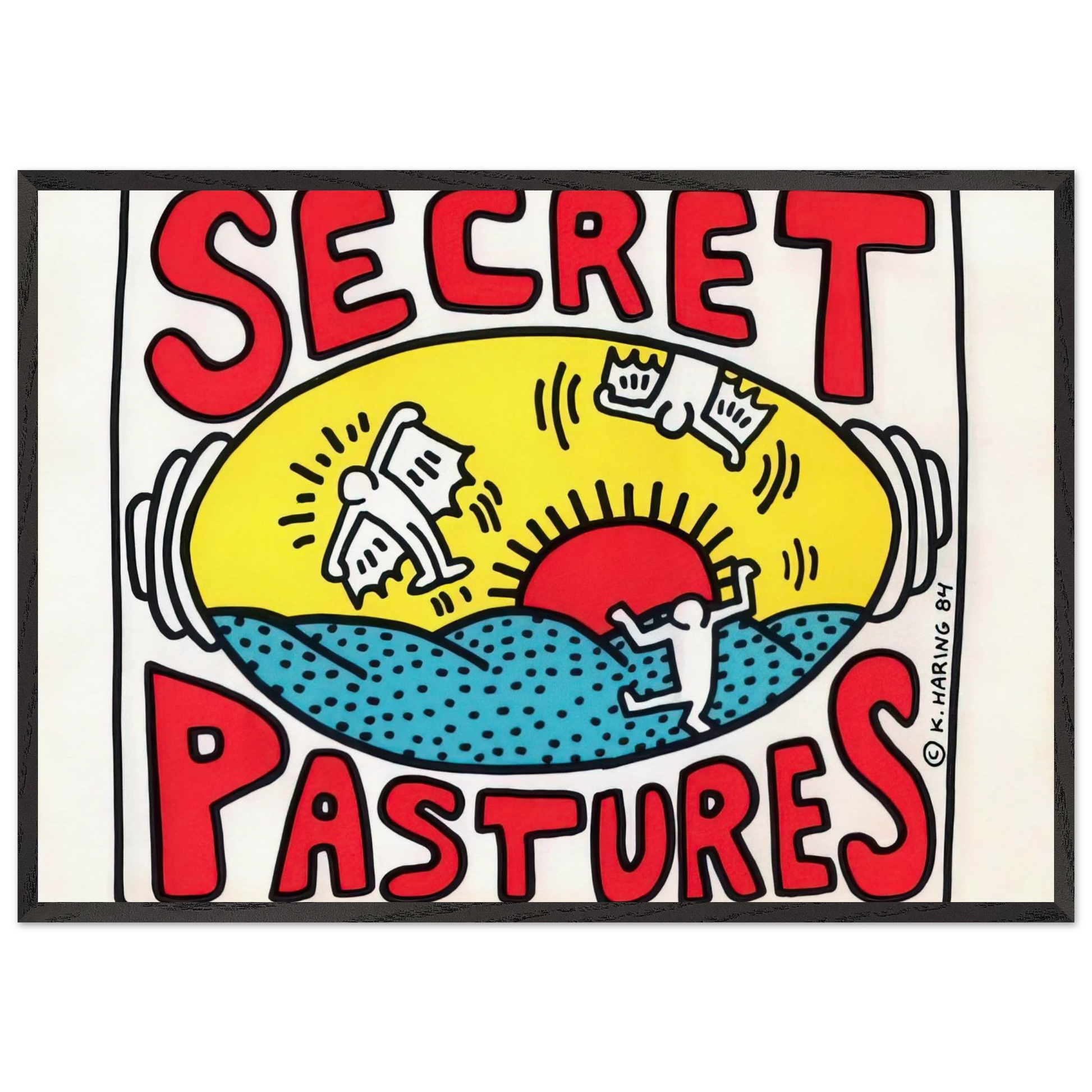 PROMOTIONAL POSTER FOR SECRET PASTURES 1984 N1 - Keith Haring Framed Art Print – Black Wooden Frame - Default Title - -Framed Art Print