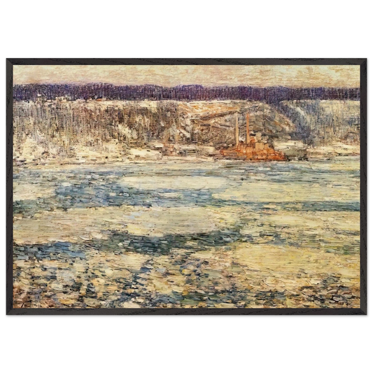 Ice on the Hudson - Childe Hassam 70x100 cm / 28x40 inches Framed Art Print – Black Wooden Frame