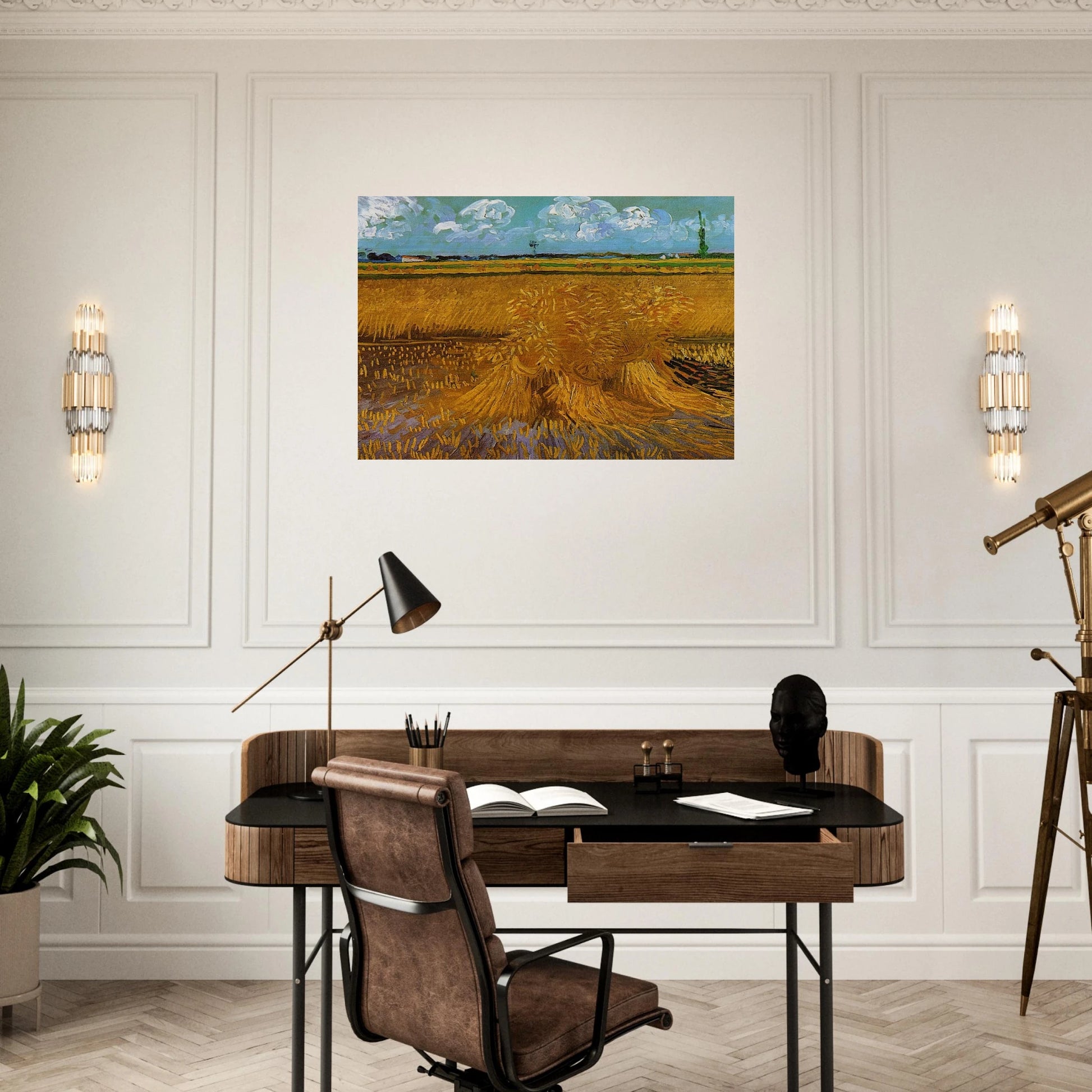 Wheatfield with Sheaves - Vincent van Gogh Brushed Aluminum Print - 70x100 cm / 28x40 inches | Vincent van Gogh Aluminum Print | Vincent van Gogh Prints