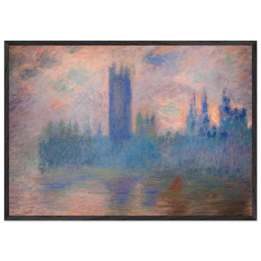Houses of Parliament Westminster - claude monet 70x100 cm / 28x40 inches Framed Art Print – Black Wooden Frame