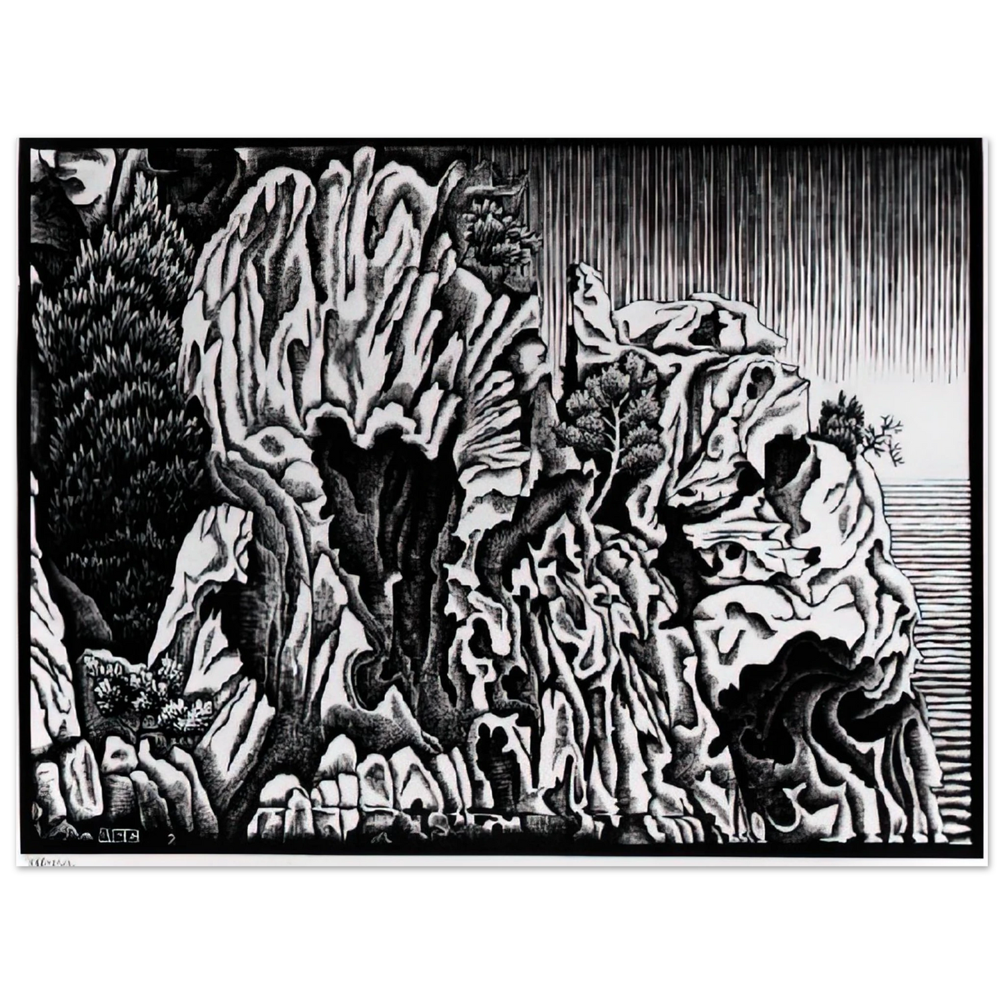 MC Escher - CALANCHE OF PIANA CORSICA FEBRUARY 1934 1934 Wall Art - 21x29.7 cm / 8x12" - Premium Wooden Framed Poster With Fine Art Paper - Wood frame