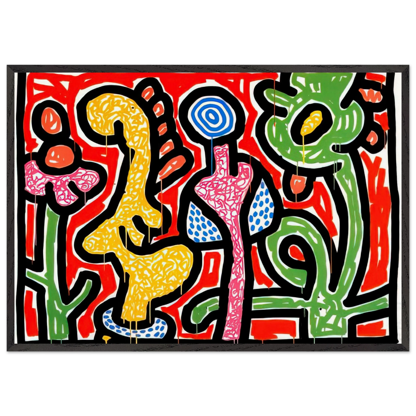 FLOWERS IV 1990 N1 - Keith Haring Framed Art Print – Black Wooden Frame - Default Title - -Framed Art Print