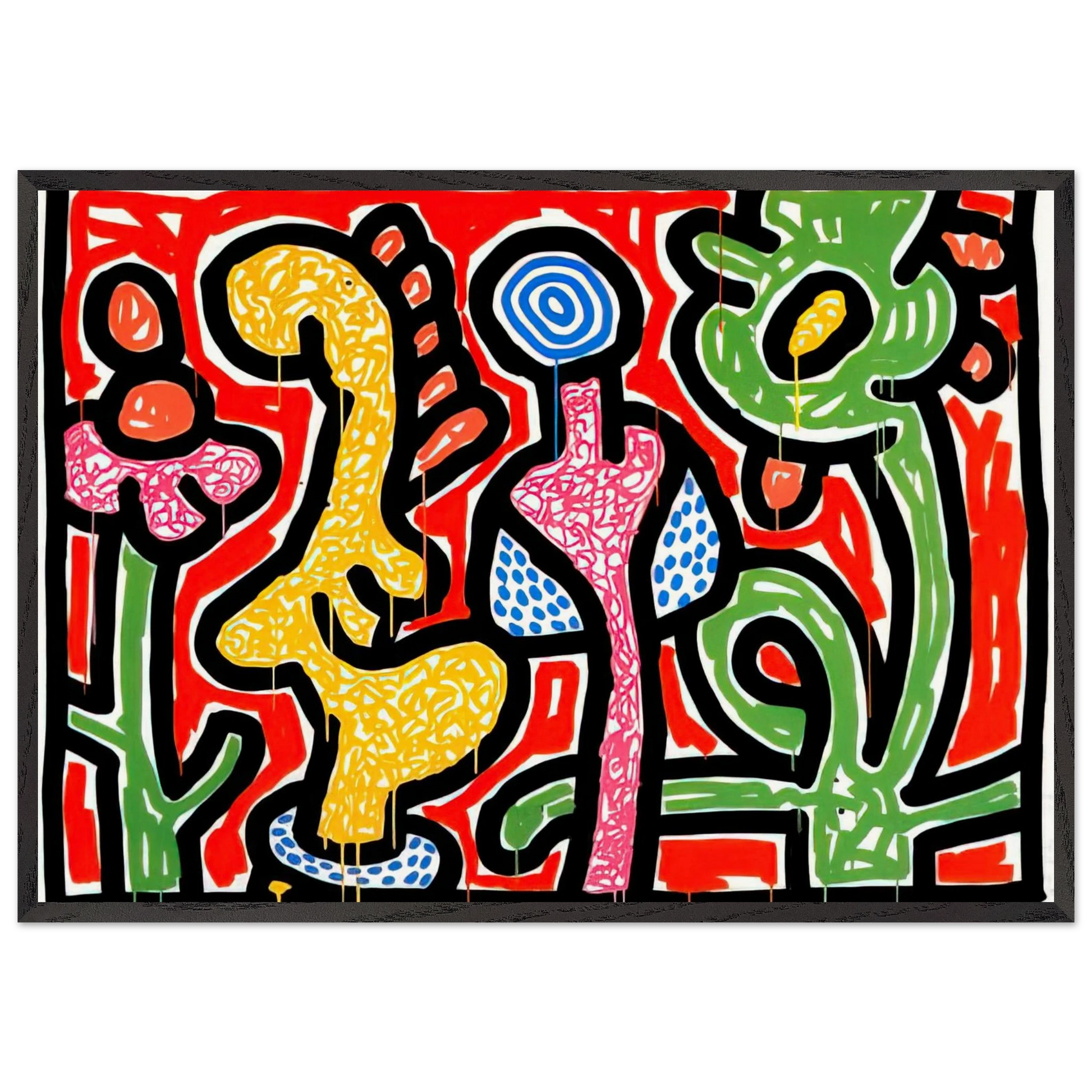 FLOWERS IV 1990 N1 - Keith Haring Framed Art Print – Black Wooden Frame - Default Title - -Framed Art Print