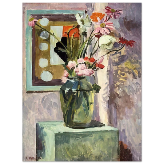 Vanessa Bell - FLOWERS IN A GLASS VASE WITH ABSTRACT NEEDLEWORK DESIGN Fine Art Poster - Default Title