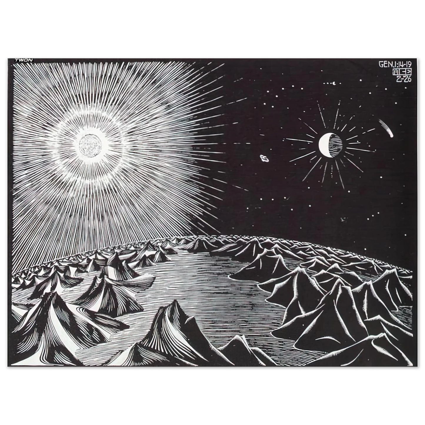 MC Escher - THE 4TH DAY OF THE CREATION Wall Art - 21x29.7 cm / 8x12" - Fine Art Poster - -