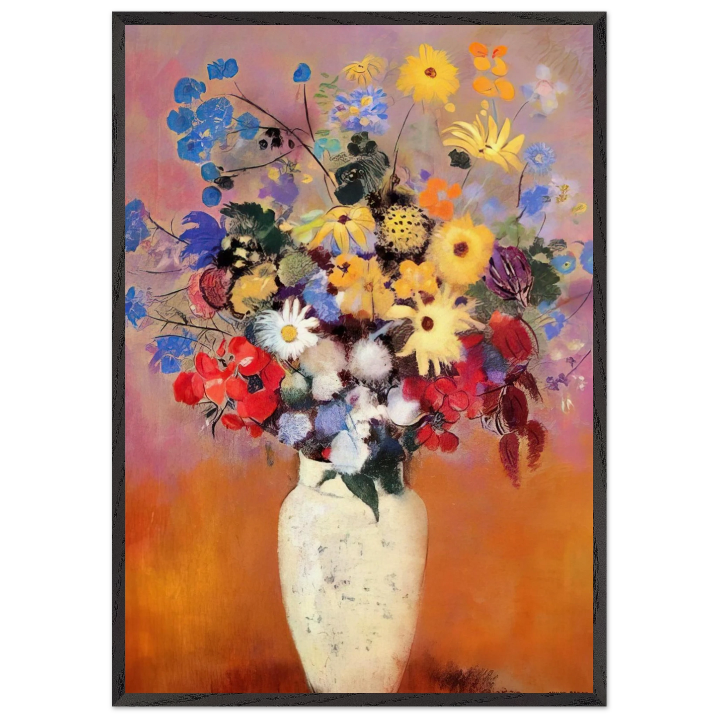 WHITE VASE WITH FLOWERS 1916 - Odilon Redon Framed Art Print – Black Wooden Frame - Default Title - -Framed Art Print