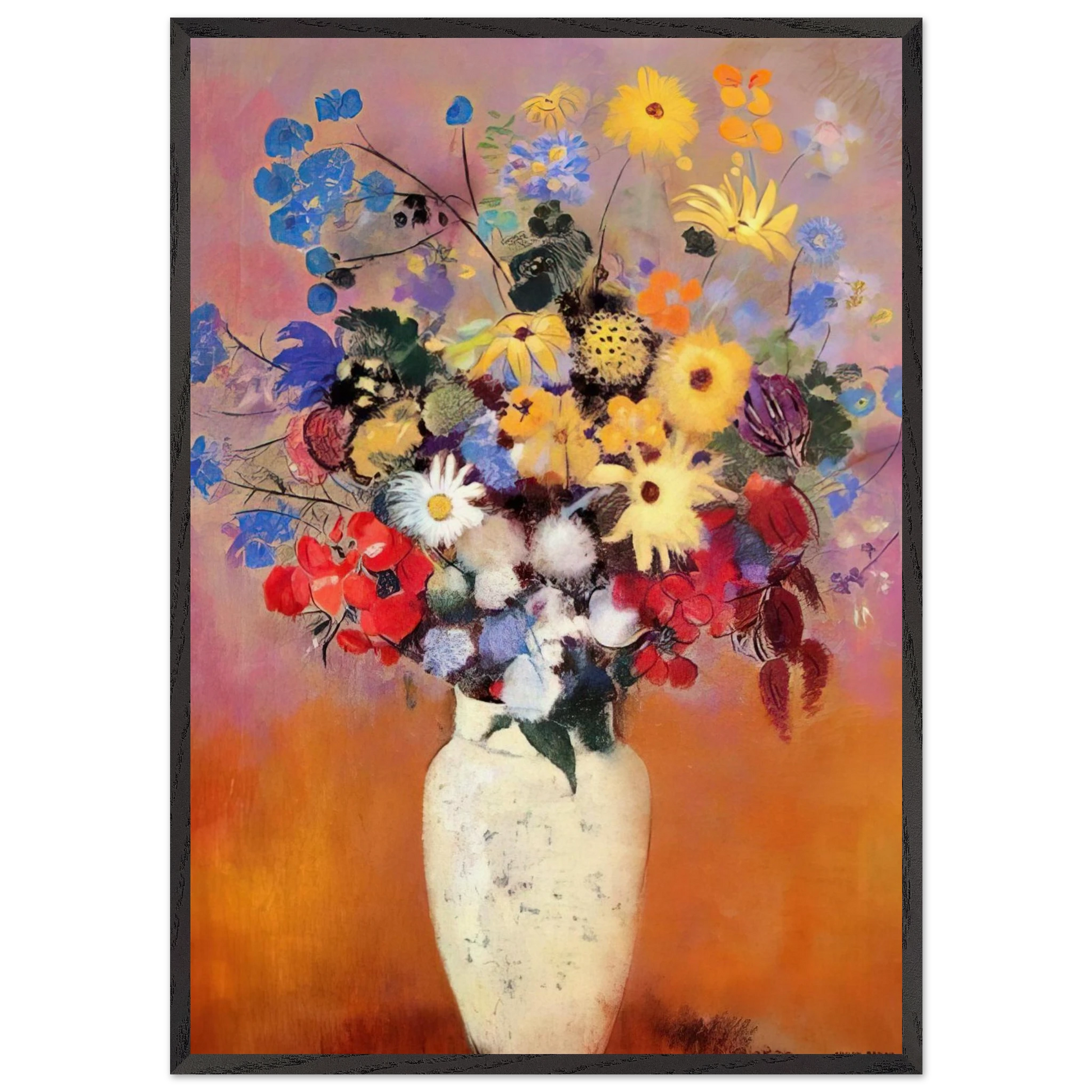 WHITE VASE WITH FLOWERS 1916 - Odilon Redon Framed Art Print – Black Wooden Frame - Default Title - -Framed Art Print