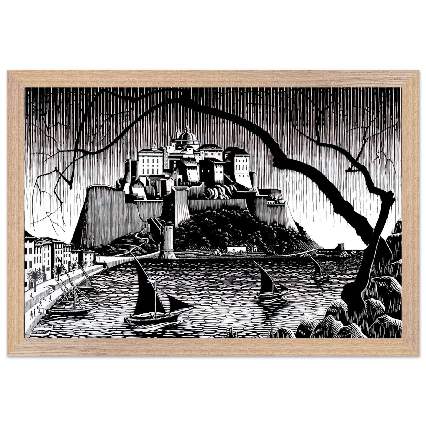 MC Escher - CITADEL OF CALVI CORSICA Wall Art - 60x80 cm / 24x32 inches - Premium Wooden Framed Poster With Fine Art Paper - Black frame