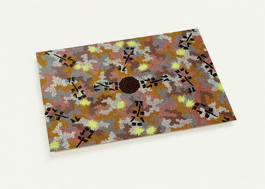 Kangaroo Dreaming, Mt. Dennison - 1989 By Clifford Possum Tjapaltjarri Pack of 10 Post Cards | Clifford Possum Tjapaltjarri Post Cards | A6 (10.5 x 14.8 cm) - 4.1 x 5.8 inches