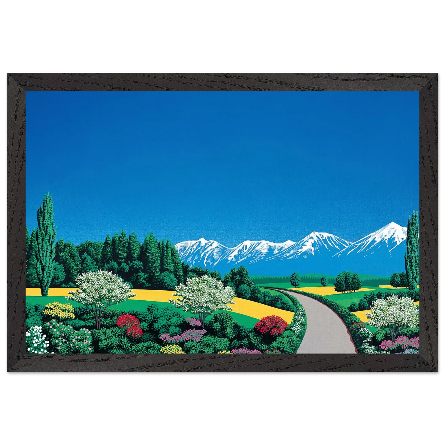 Hiroshi Nagai - Elv Alps Wall Art - 60x80 cm / 24x32 inches - Premium Wooden Framed Poster With Fine Art Paper - Black frame