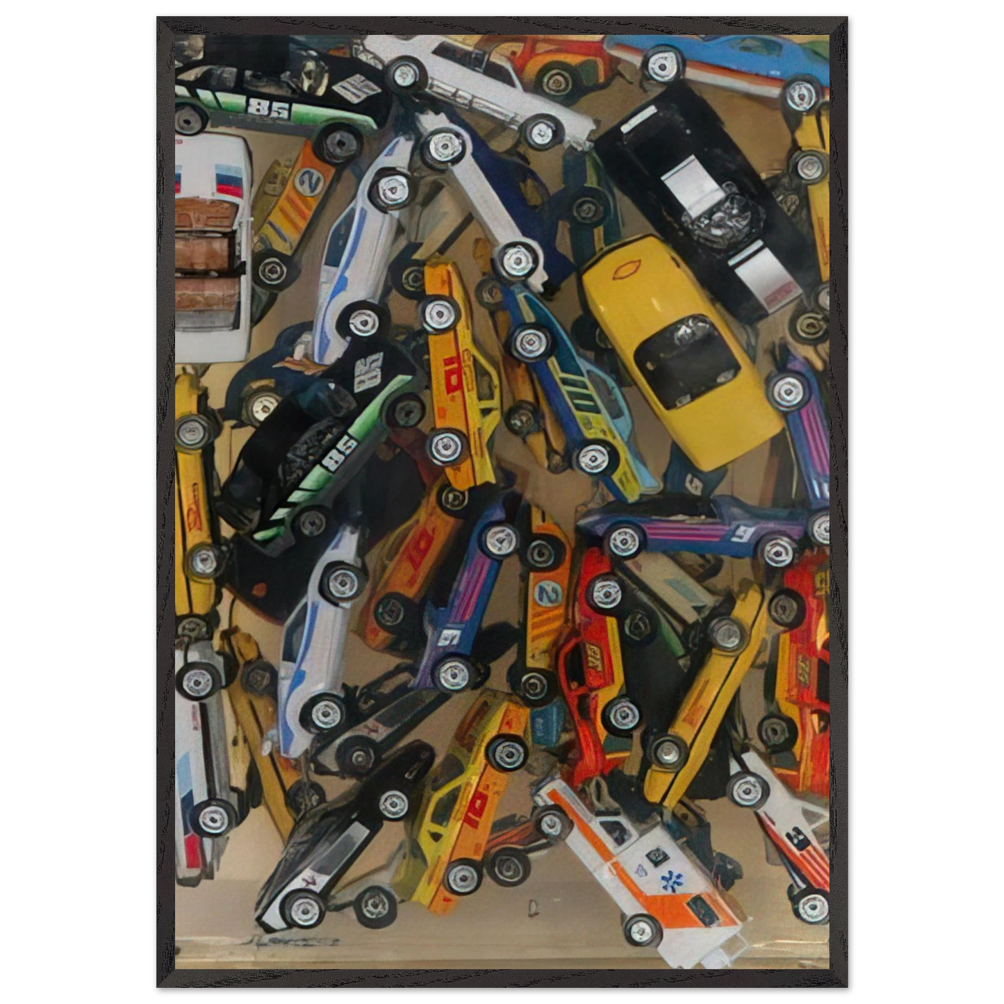Car Accumulation Matchbox Cars - 1985 - Arman 70x100 cm / 28x40 inches Framed Art Print – Black Wooden Frame