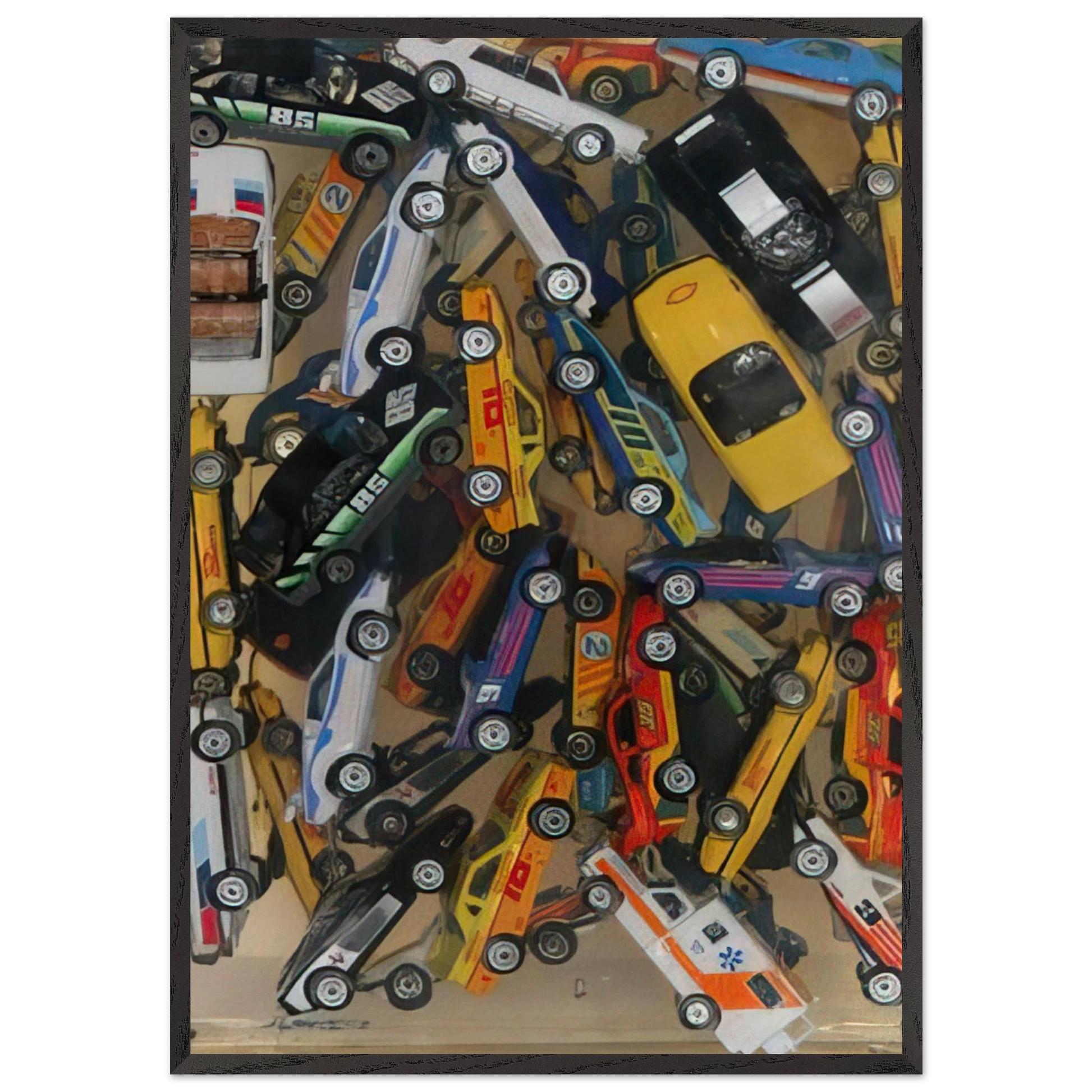 Car Accumulation Matchbox Cars - 1985 - Arman 70x100 cm / 28x40 inches Framed Art Print – Black Wooden Frame