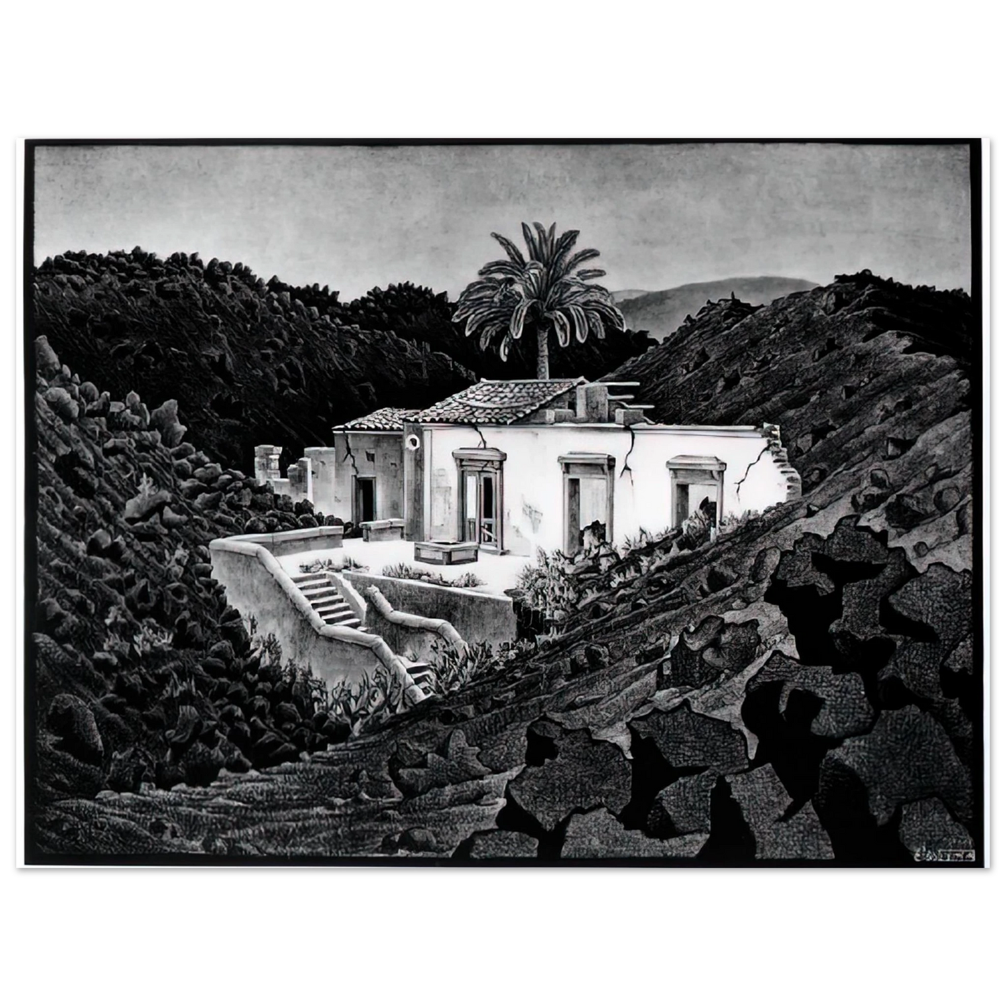 MC Escher - HOUSE IN THE LAVA NEAR NUNZIATA Wall Art - 21x29.7 cm / 8x12" - Fine Art Poster - -