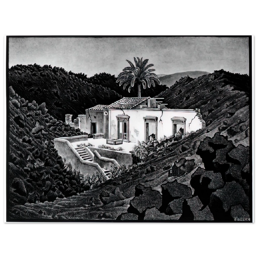 MC Escher - HOUSE IN THE LAVA NEAR NUNZIATA Wall Art - 21x29.7 cm / 8x12" - Fine Art Poster - -