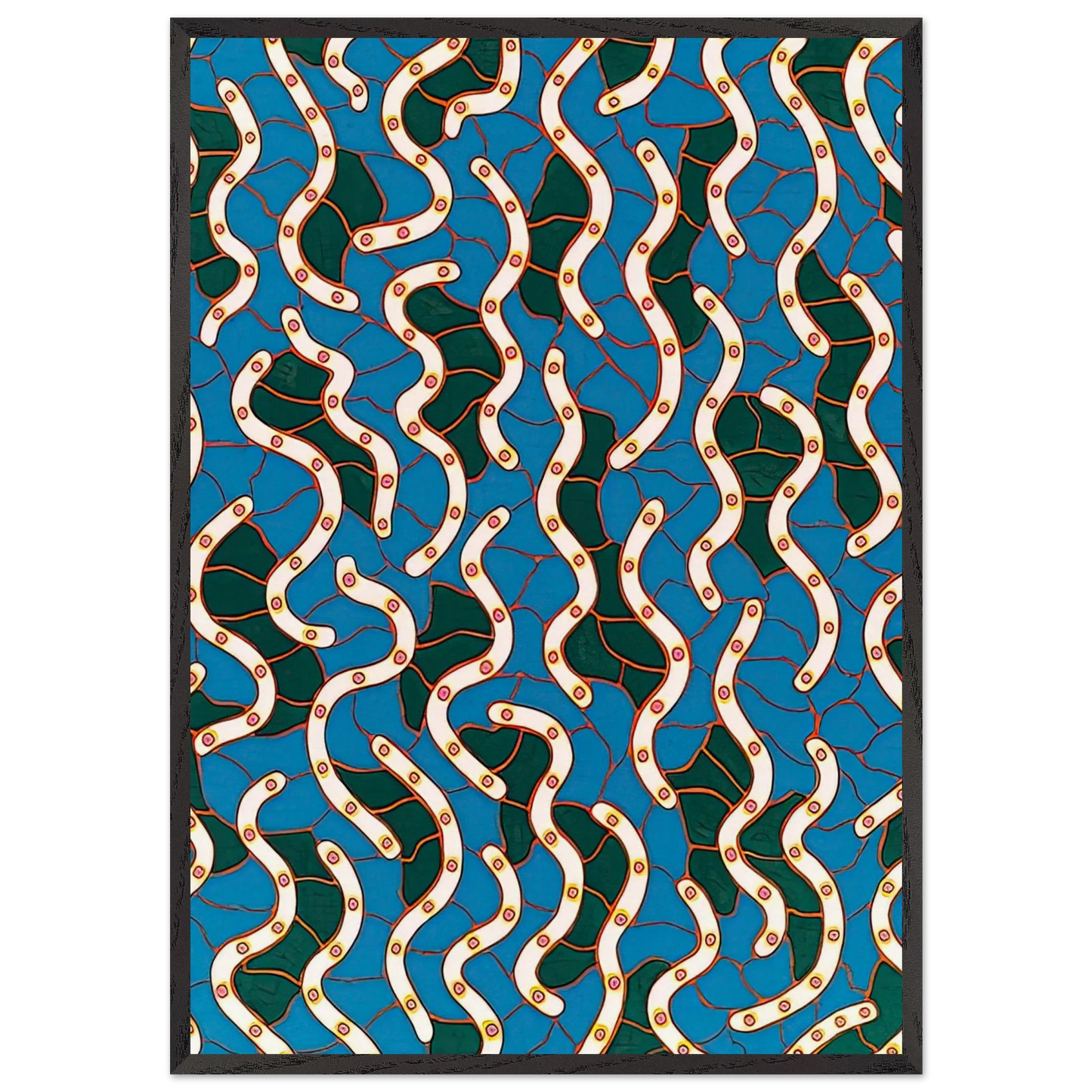 WAVES ON THE HUDSON RIVER 1988 - Yayoi Kusama Framed Art Print – Black Wooden Frame - Default Title - -Framed Art Print