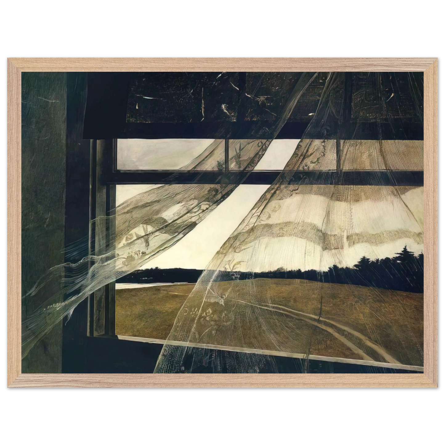 Andrew Wyeth - WIND FROM THE SEA 1947 Wall Art - 21x29.7 cm / 8x12" - Premium Wooden Framed Poster With Fine Art Paper - White frame