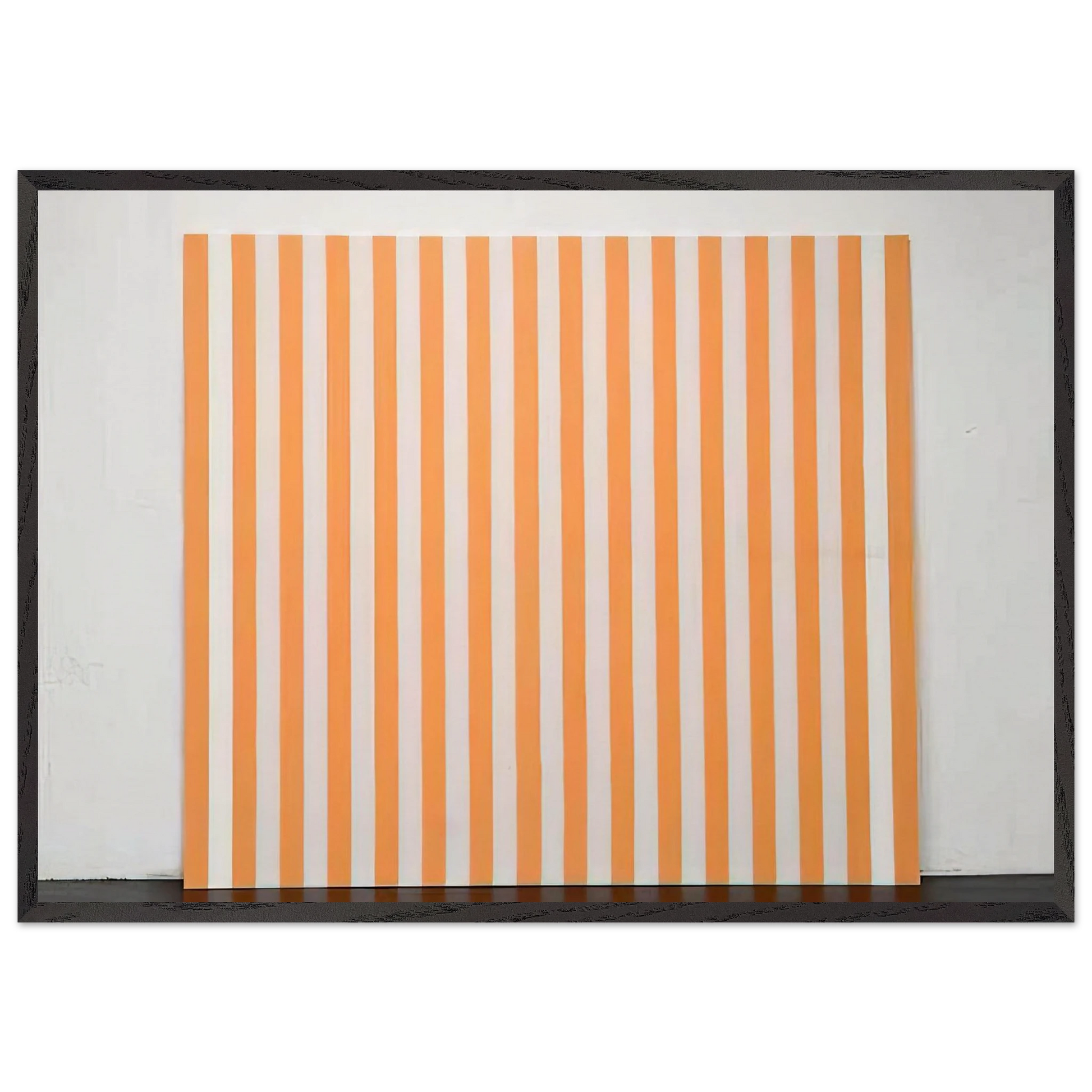 Peinture acrylique blanche sur tissu raye blanc et orange - 1972 - Daniel Buren Framed Art Print – Black Wooden Frame - Default Title - -Framed Art Print