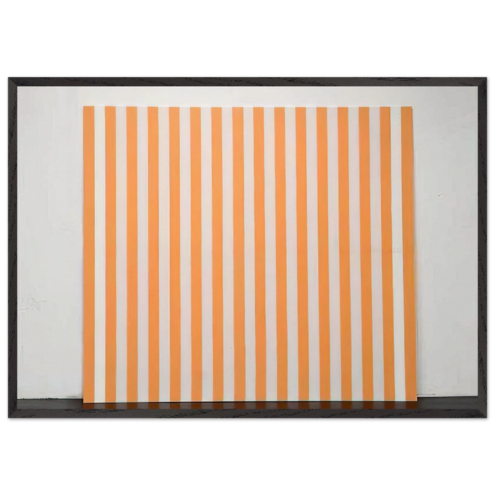 Peinture acrylique blanche sur tissu raye blanc et orange - 1972 - Daniel Buren 70x100 cm / 28x40 inches Framed Art Print – Black Wooden Frame