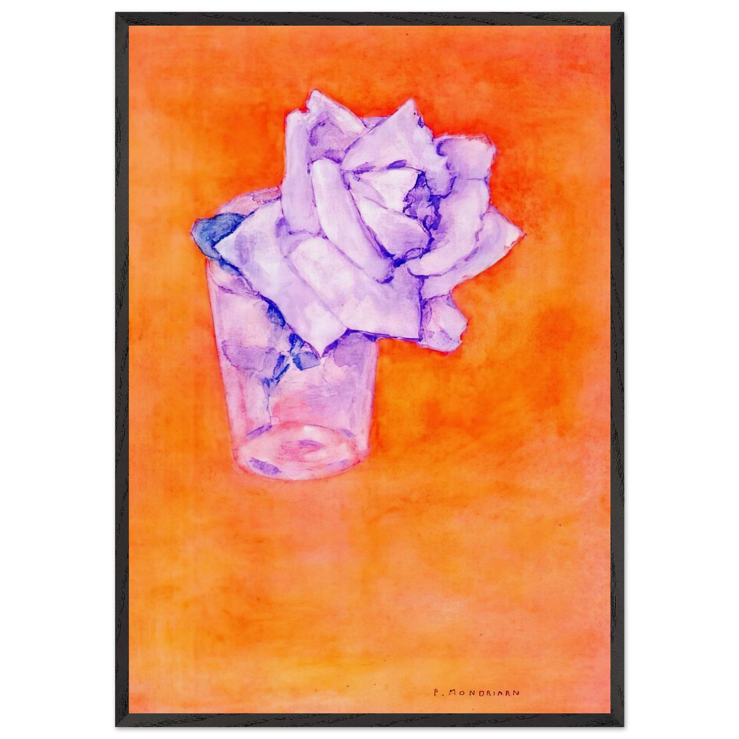 White Rose in a Glass - Piet Mondrian Framed Art Print – Black Wooden Frame - Default Title - -Framed Art Print