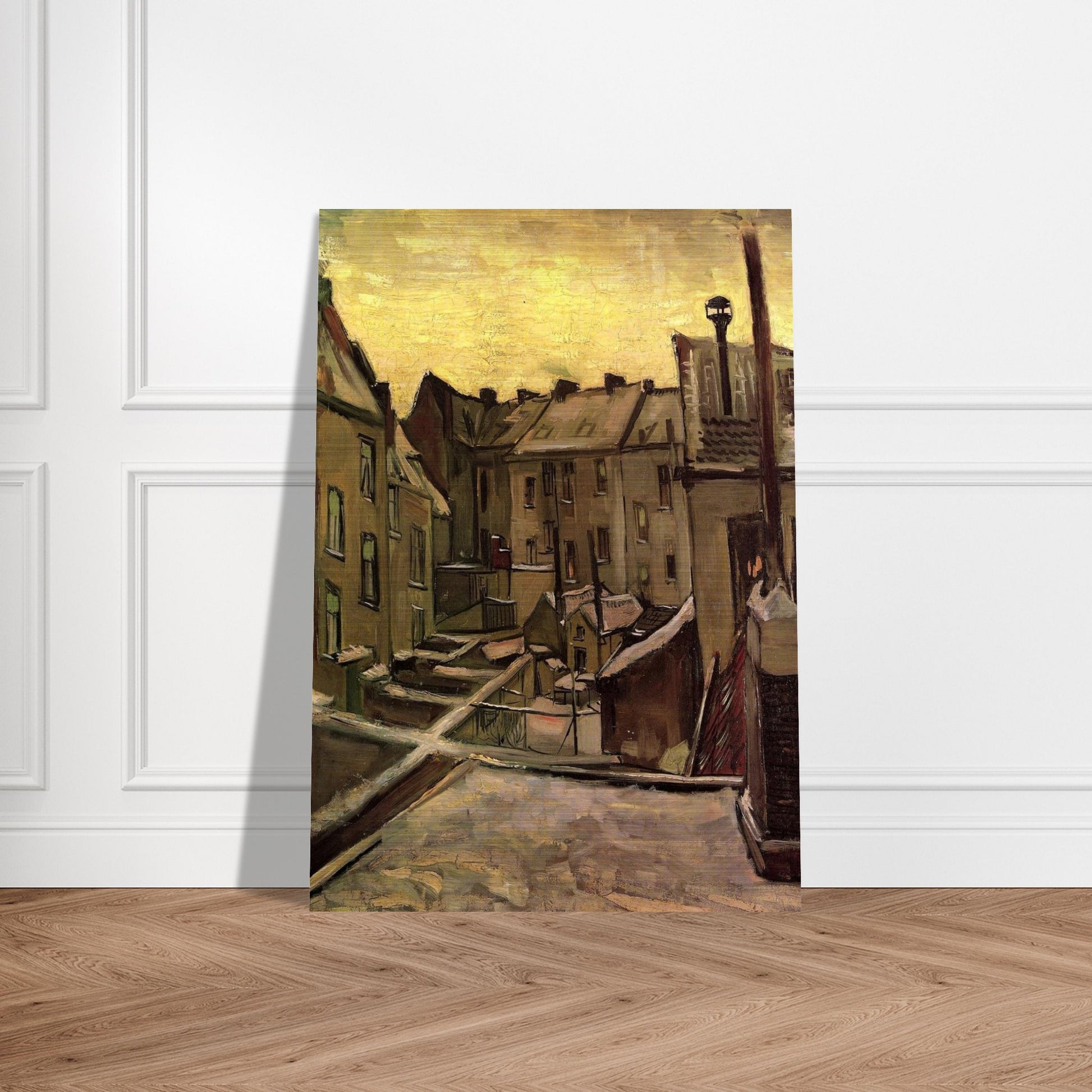 Backyards of Old Houses in Antwerp in the Snow - Vincent van Gogh Brushed Aluminum Print - 70x100 cm / 28x40 inches | Vincent van Gogh Aluminum Print | Vincent van Gogh Prints