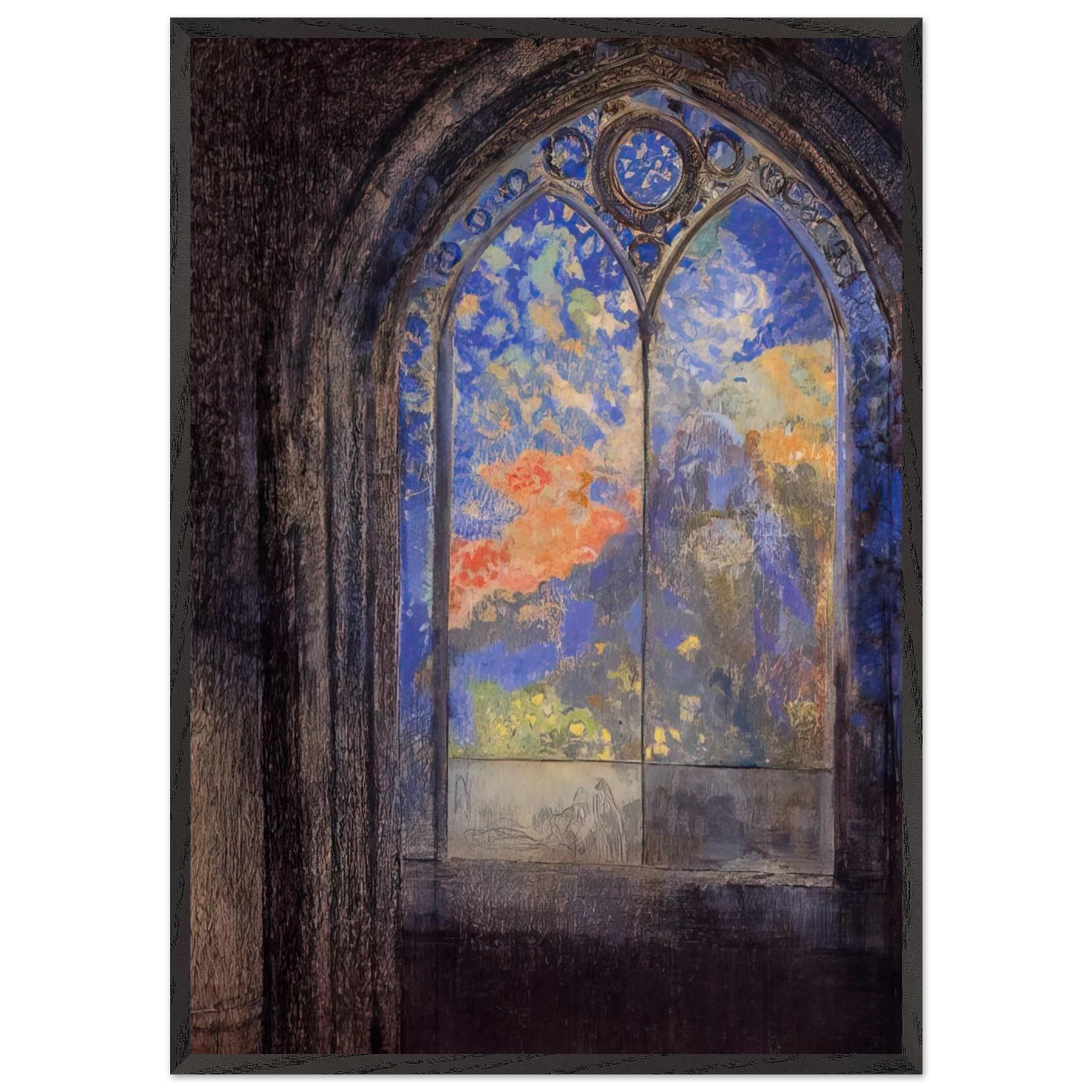 STAINED GLASS WINDOW THE MYSTERIOUS GARDEN - Odilon Redon Framed Art Print – Black Wooden Frame - Default Title - -Framed Art Print