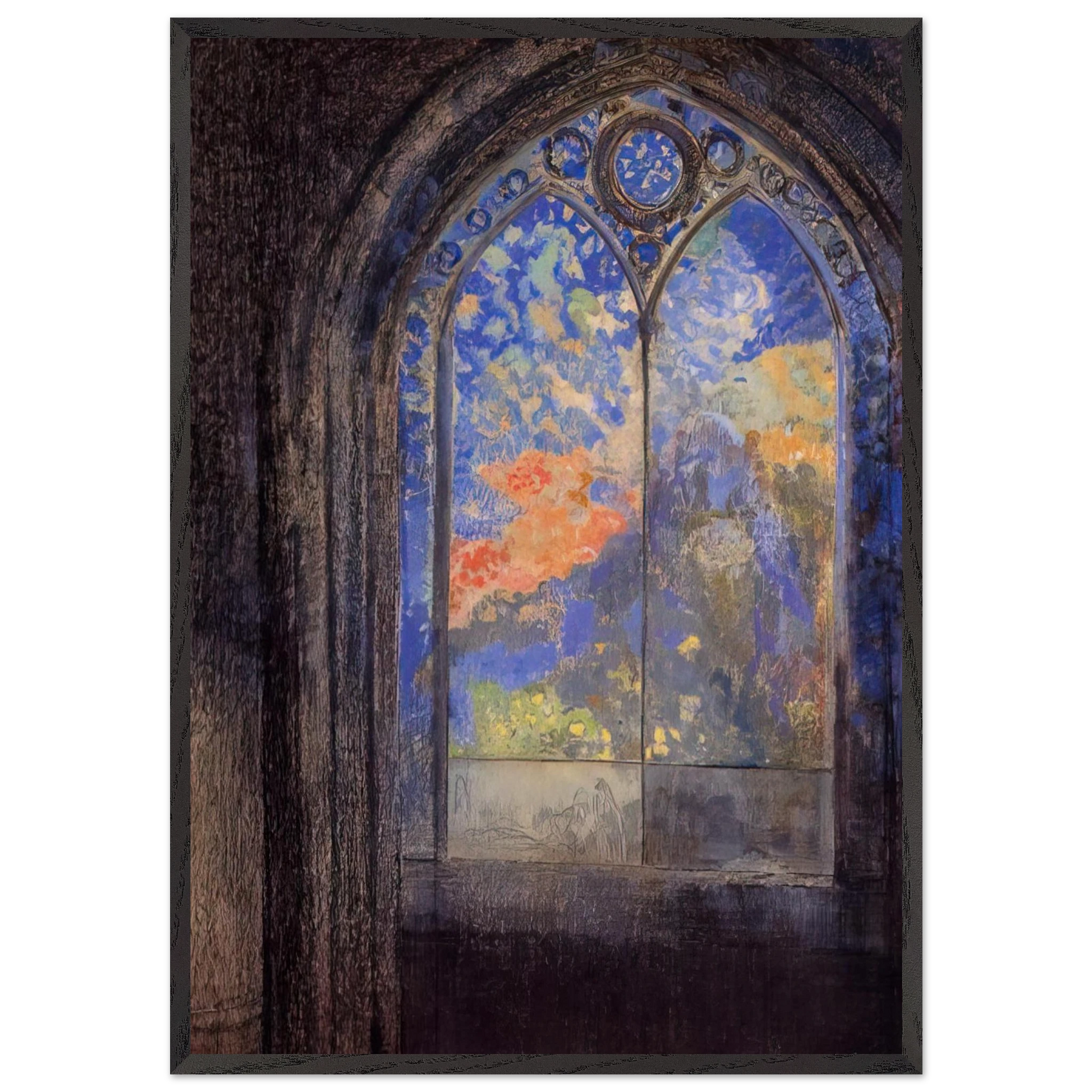 STAINED GLASS WINDOW THE MYSTERIOUS GARDEN - Odilon Redon Framed Art Print – Black Wooden Frame - Default Title - -Framed Art Print