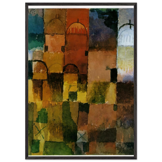 RED AND WHITE DOMES 1914 - Paul Klee 70x100 cm / 28x40 inches Framed Art Print – Black Wooden Frame