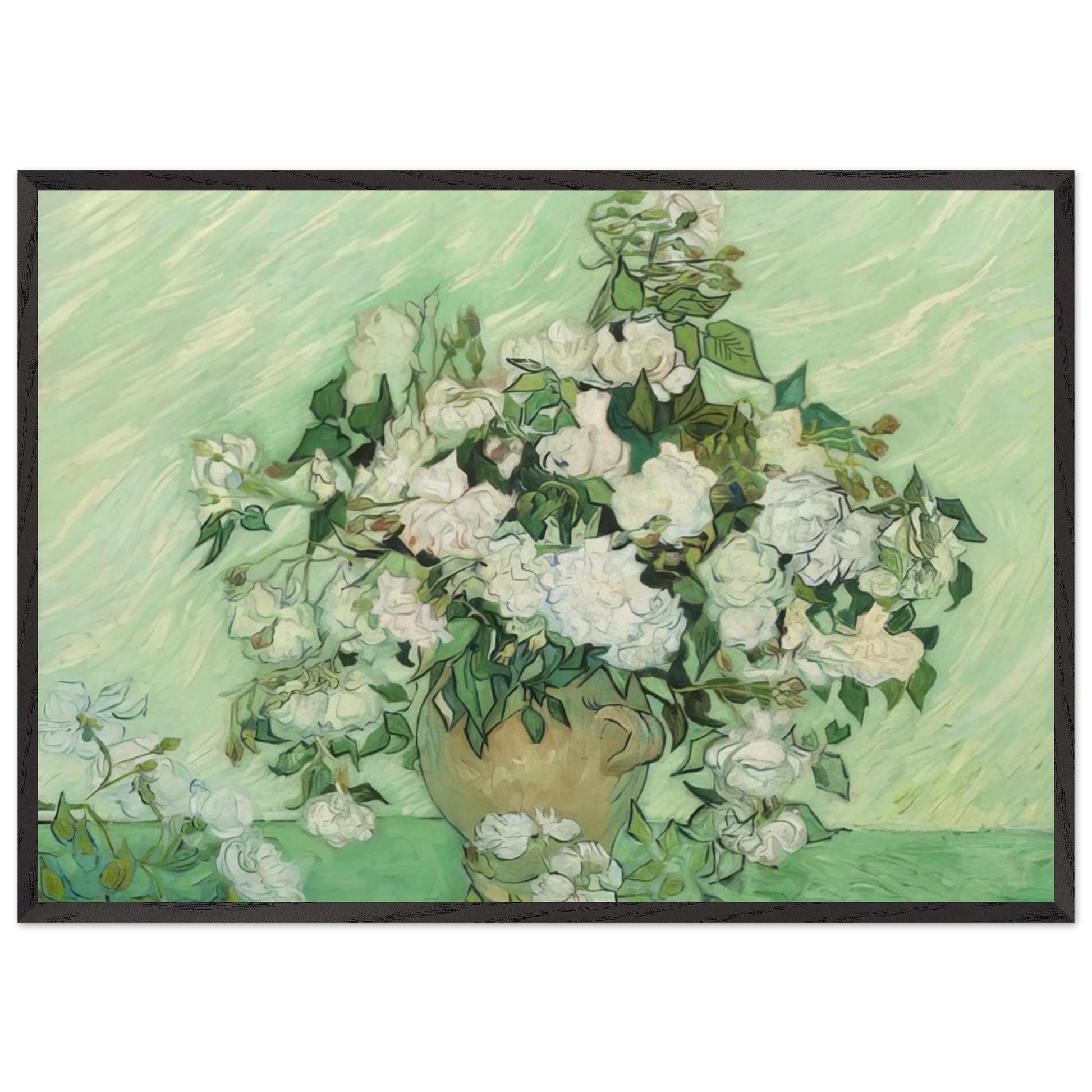 Vase with Pink Roses - Vincent van Gogh Framed Art Print – Black Wooden Frame - Default Title - -Framed Art Print