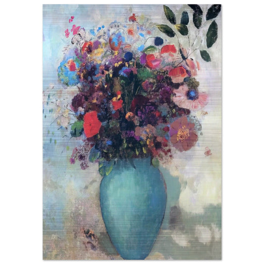 FLOWERS IN A TURQUOISE VASE - Odilon Redon Brushed Aluminum Print - 70x100 cm / 28x40 inches | Odilon Redon Aluminum Print | Odilon Redon Prints