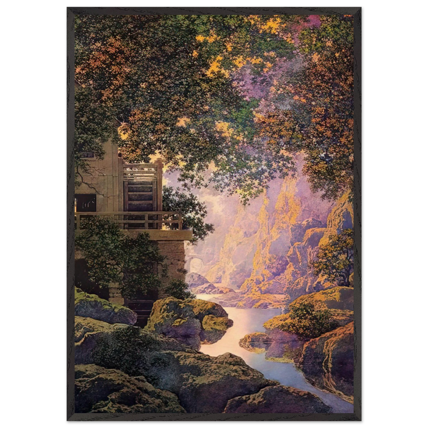 The Old Glen Mill Large - Maxfield Parrish Framed Art Print – Black Wooden Frame - Default Title - -Framed Art Print