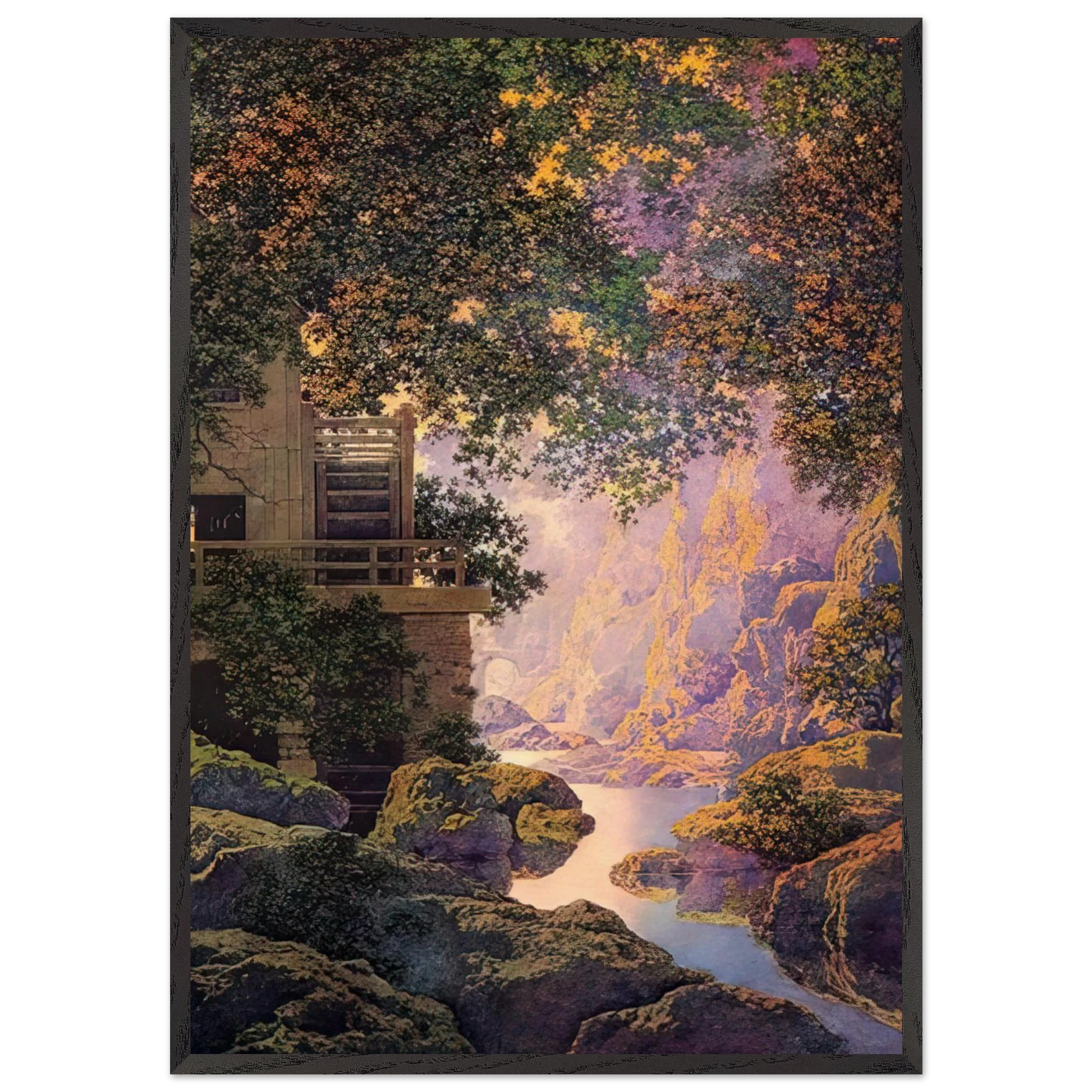 The Old Glen Mill Large - Maxfield Parrish Framed Art Print – Black Wooden Frame - Default Title - -Framed Art Print