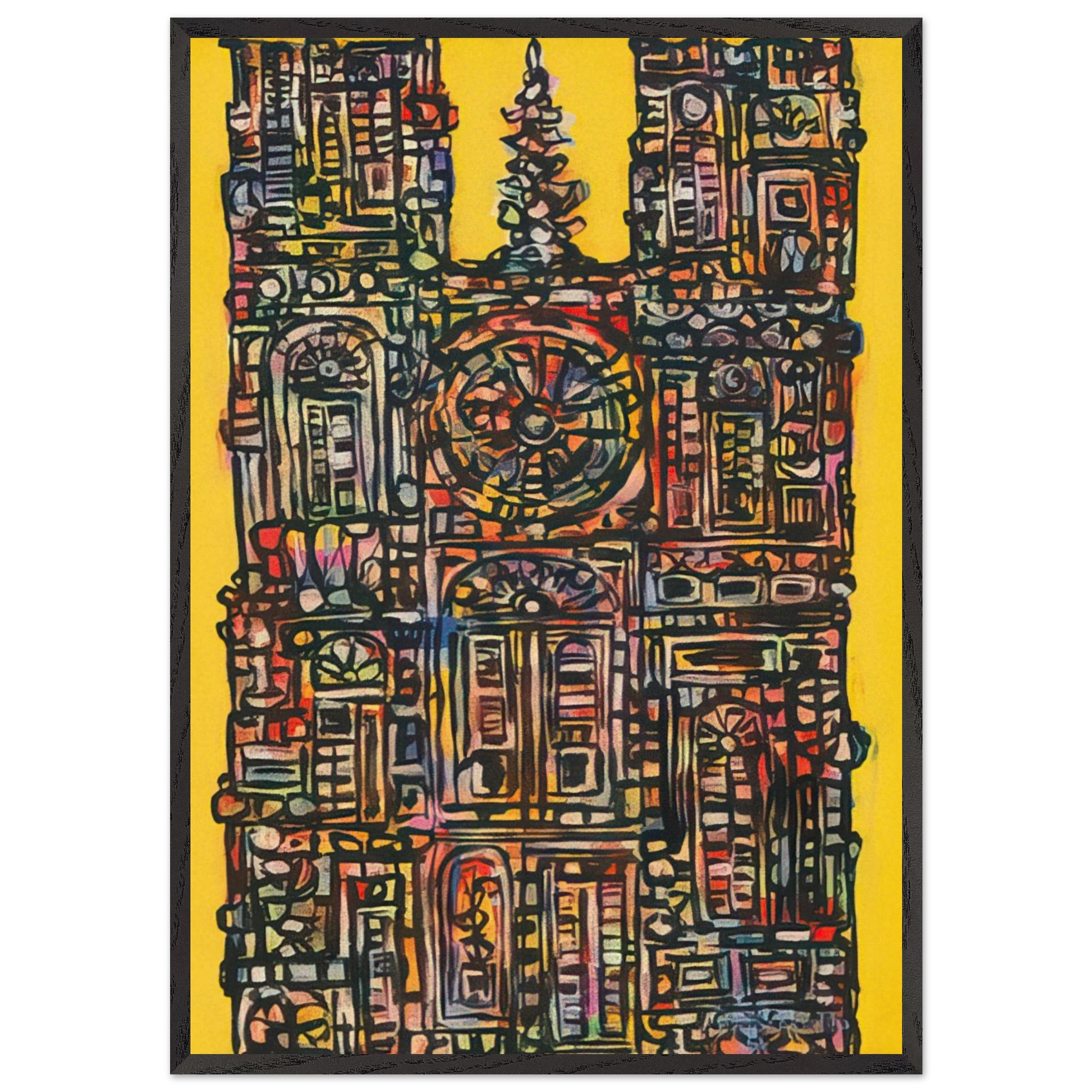 CATHEDRAL IN YELLOW 1961 - Rene Portocarrero Framed Art Print – Black Wooden Frame - Default Title - -Framed Art Print