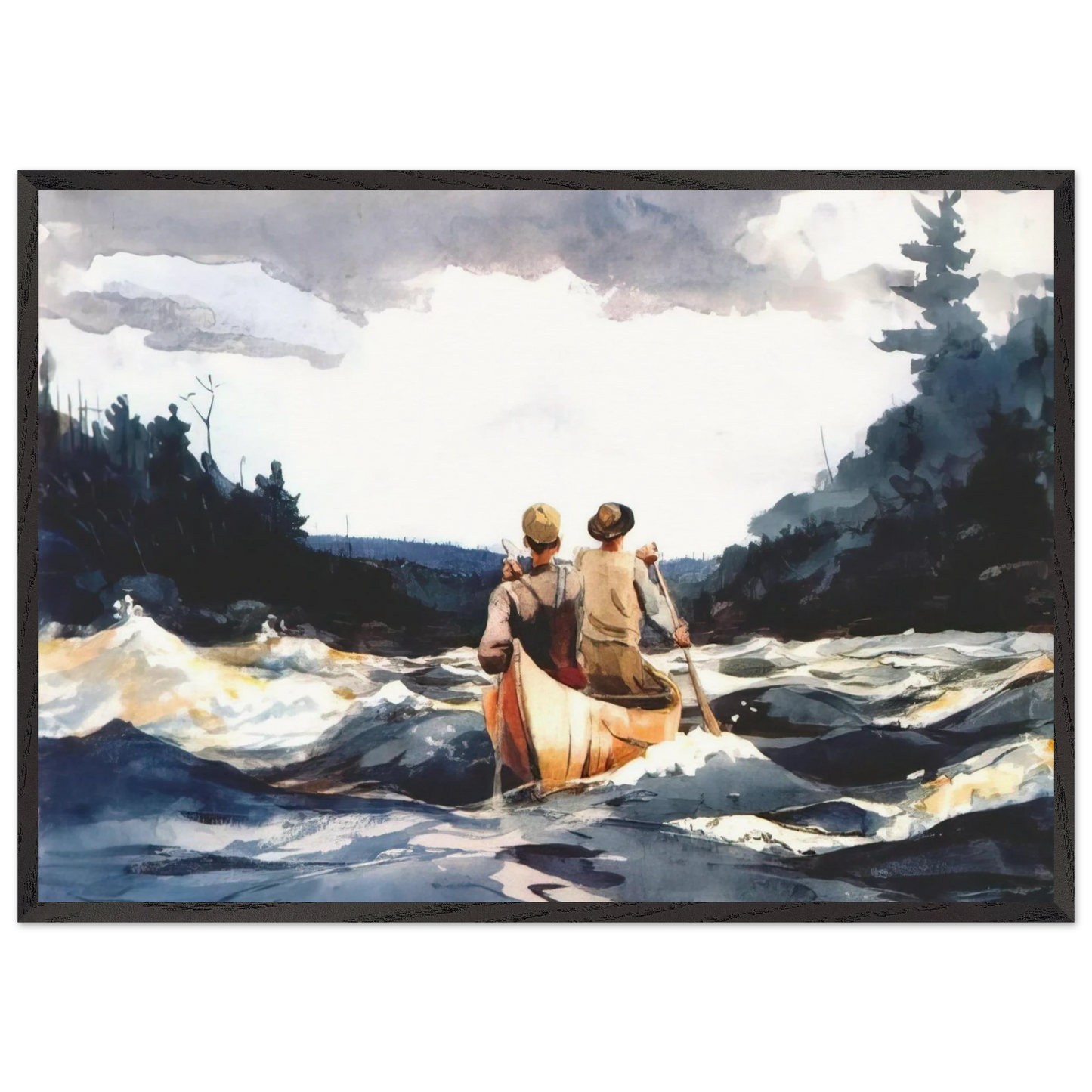 CANOE IN THE RAPIDS - Winslow Homer Framed Art Print – Black Wooden Frame - Default Title - -Framed Art Print