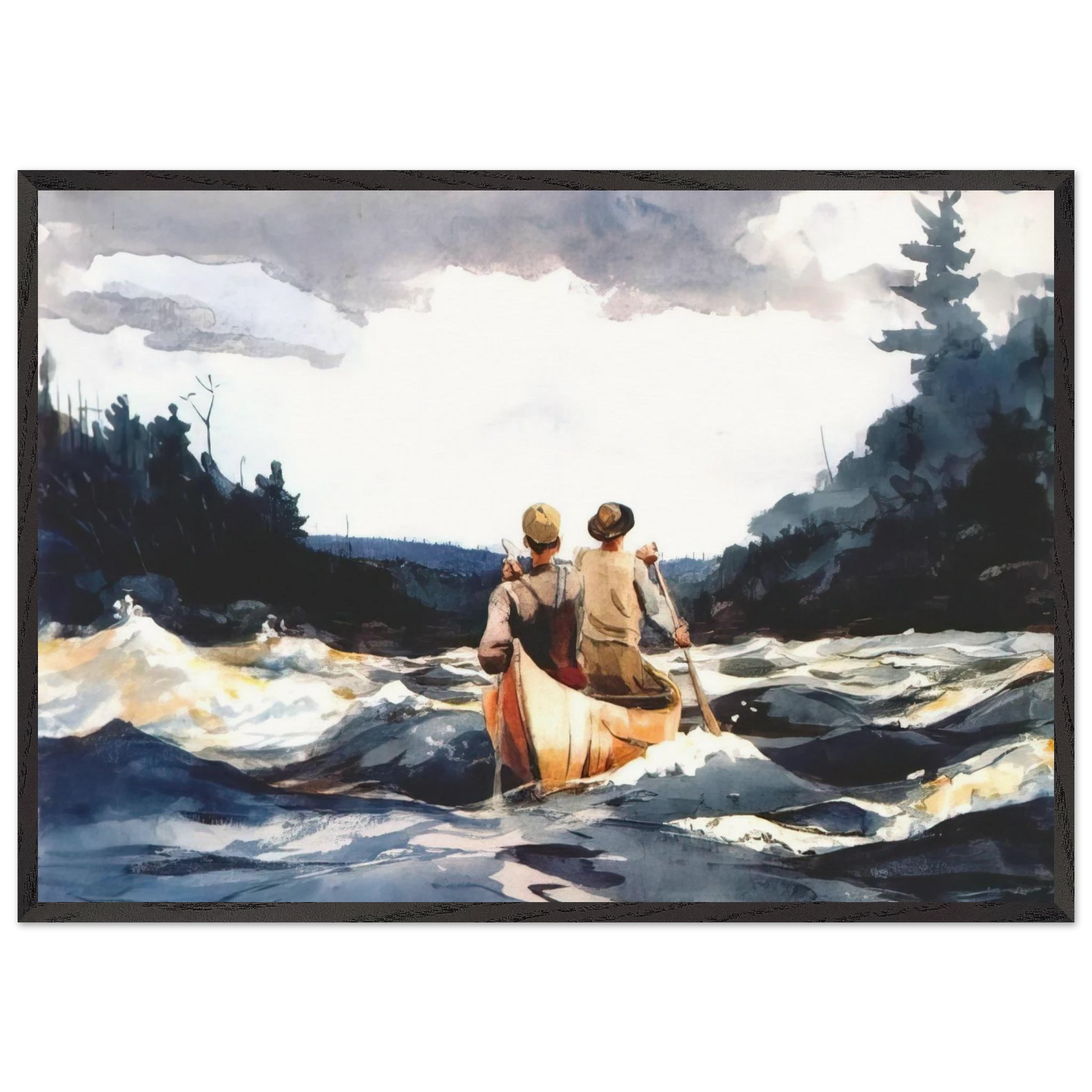 CANOE IN THE RAPIDS - Winslow Homer Framed Art Print – Black Wooden Frame - Default Title - -Framed Art Print