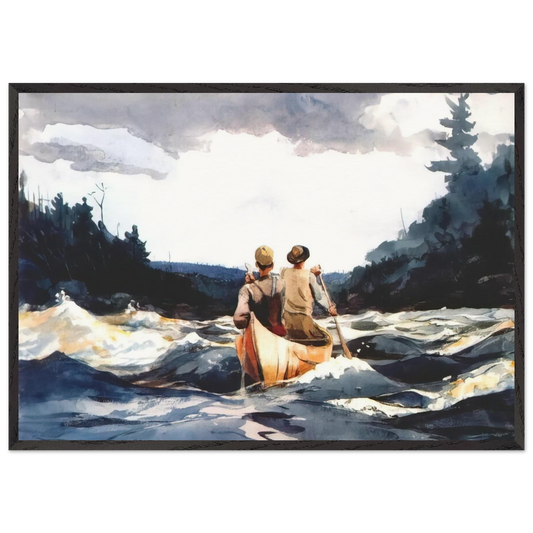 CANOE IN THE RAPIDS - Winslow Homer Framed Art Print – Black Wooden Frame - Default Title - -Framed Art Print