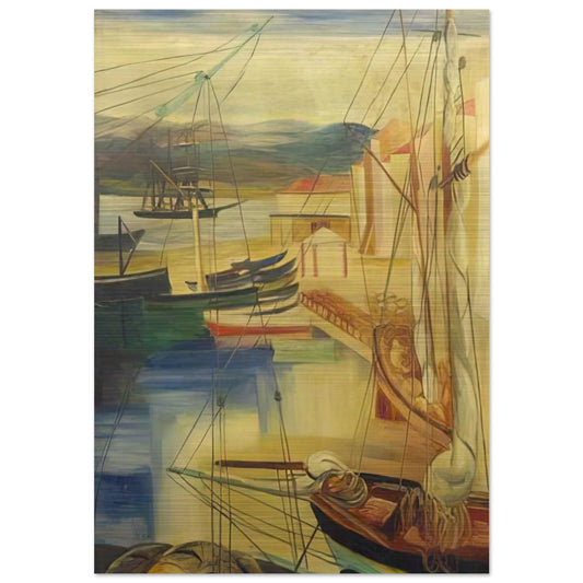 SHIPS MOORED ALONG THE DOCKS - Moise Kisling Brushed Aluminum Print - 70x100 cm / 28x40 inches | Moise Kisling Aluminum Print | Moise Kisling Prints