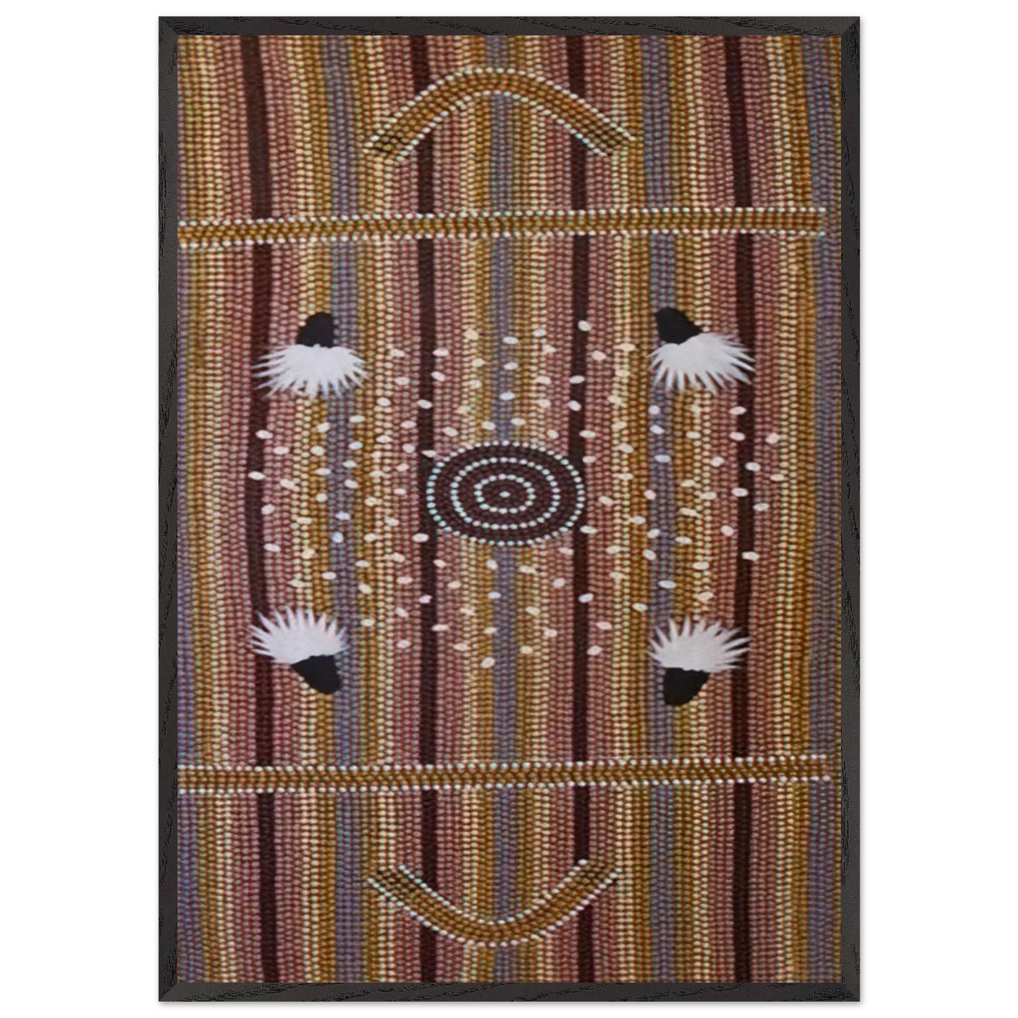 Bush Plum Dreaming - Native Art - Clifford Possum Tjapaltjarri Framed Art Print – Black Wooden Frame - Default Title - -Framed Art Print