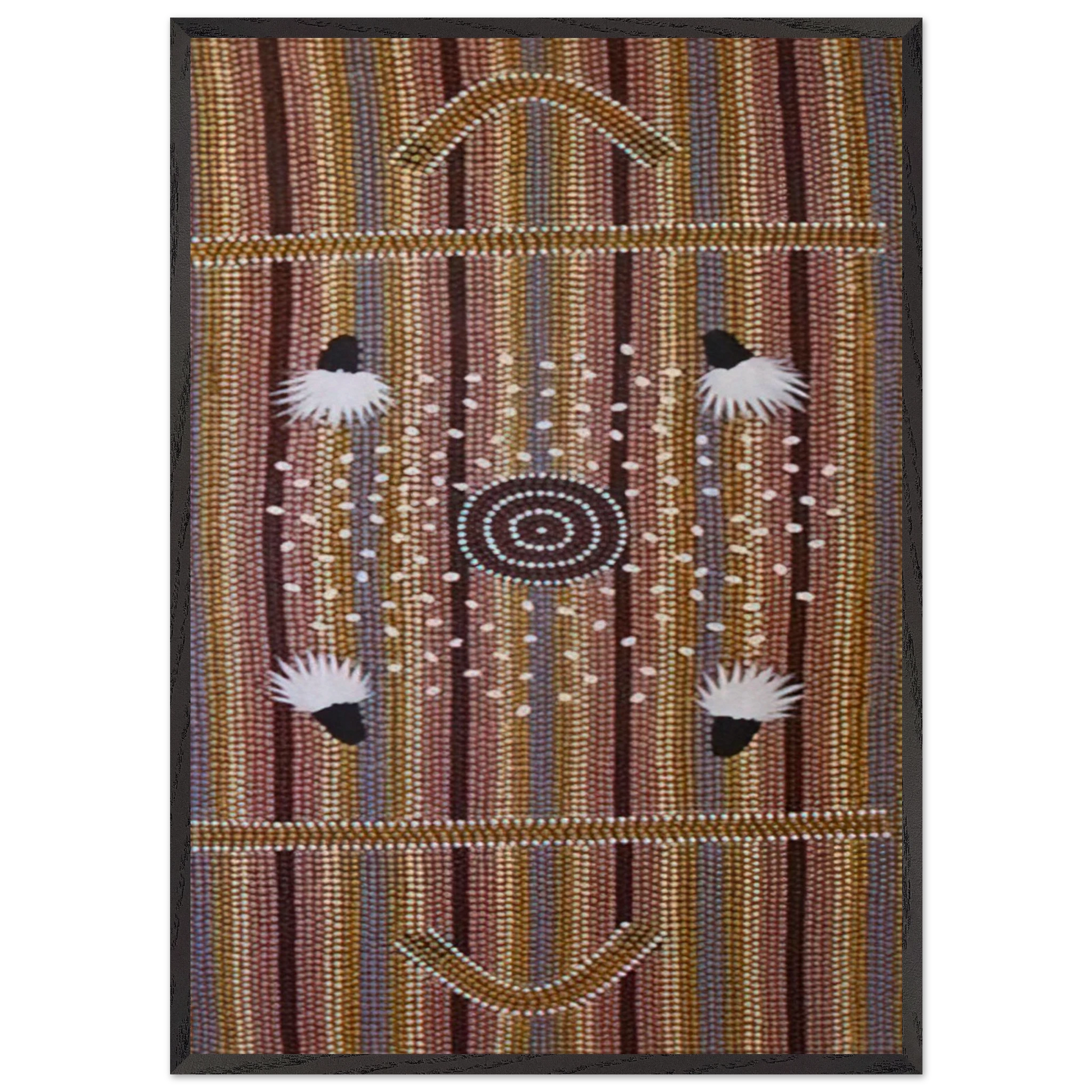 Bush Plum Dreaming - Native Art - Clifford Possum Tjapaltjarri Framed Art Print – Black Wooden Frame - Default Title - -Framed Art Print
