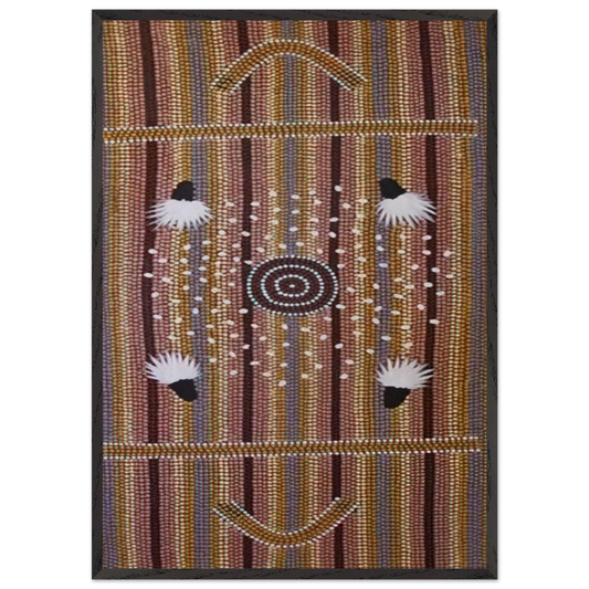 Bush Plum Dreaming - Native Art - Clifford Possum Tjapaltjarri Framed Art Print – Black Wooden Frame - Default Title - -Framed Art Print