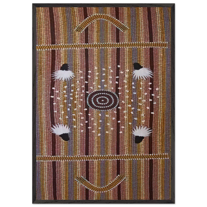 Bush Plum Dreaming - Native Art - Clifford Possum Tjapaltjarri 70x100 cm / 28x40 inches Framed Art Print – Black Wooden Frame
