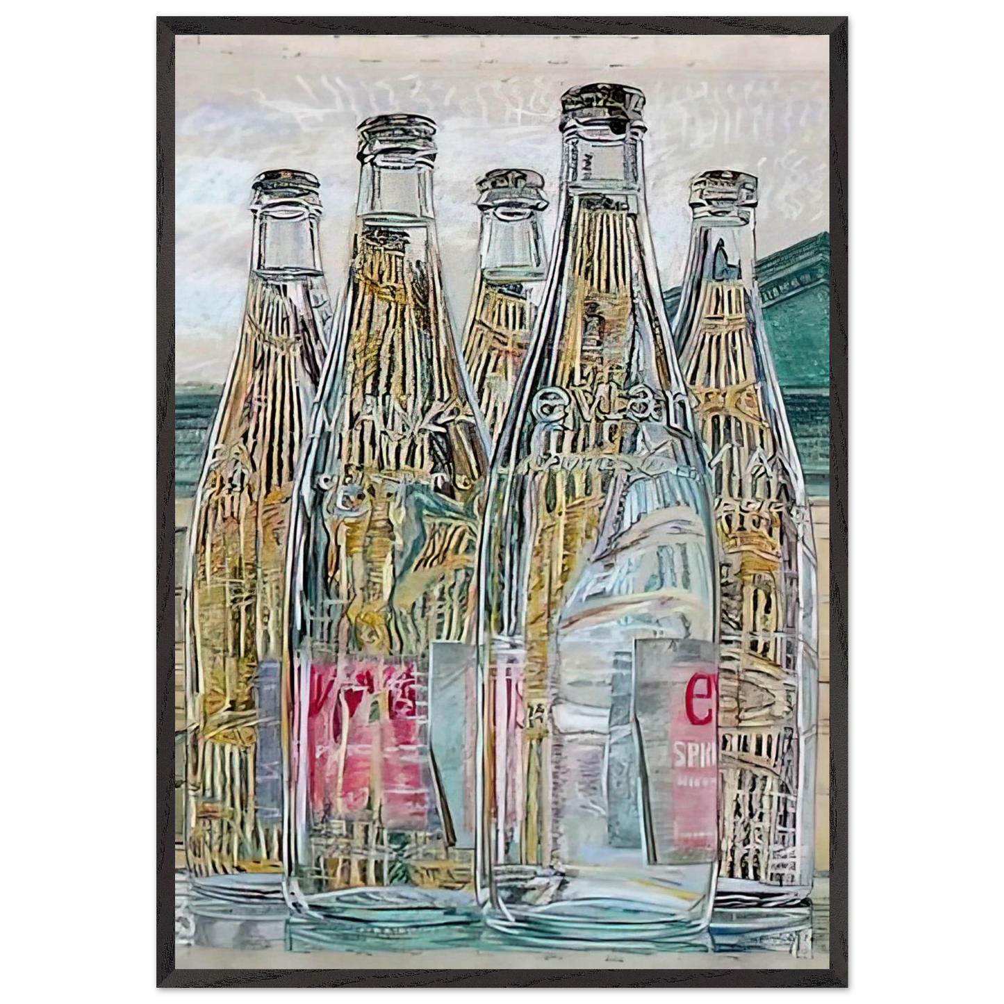 EVIAN BOTTLES 1976 - Janet Fish Framed Art Print – Black Wooden Frame - Default Title - -Framed Art Print