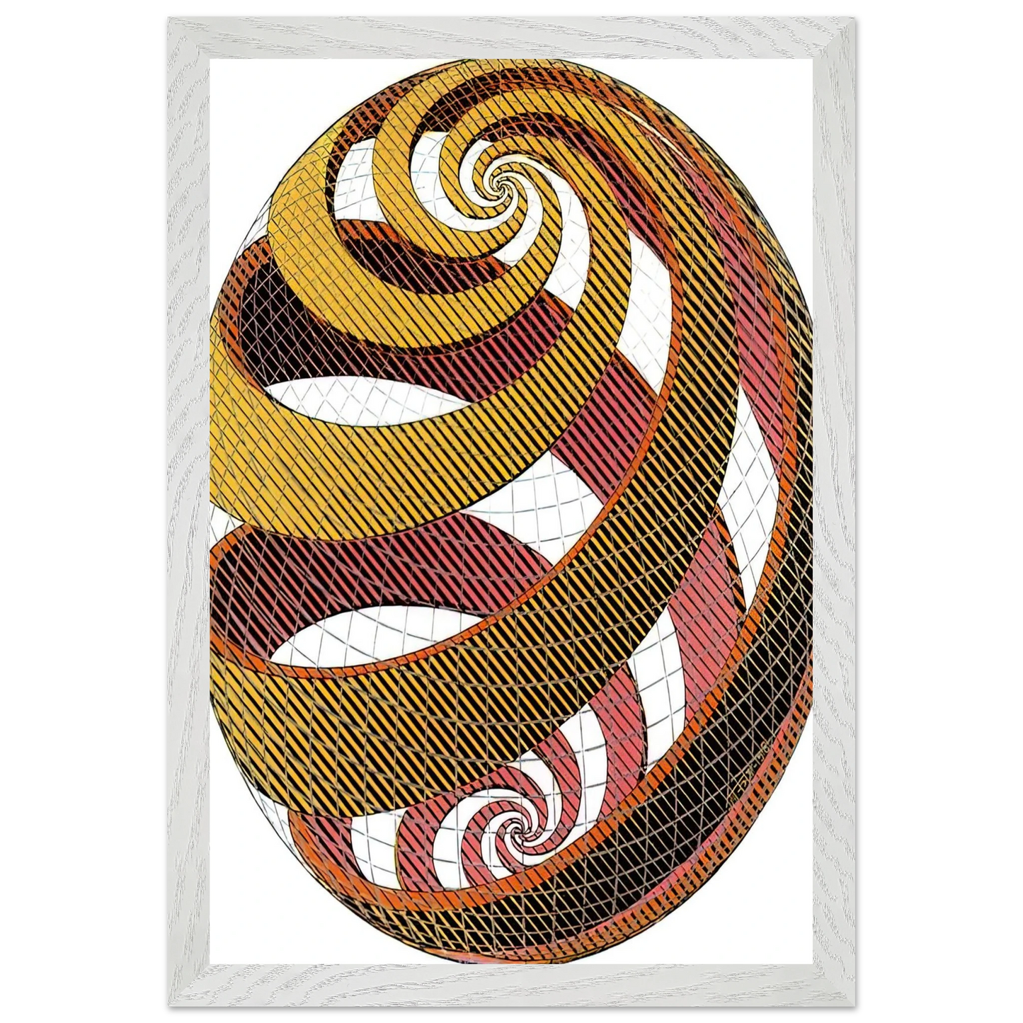 MC Escher - SPHERE SPIRALS Wall Art - 21x29.7 cm / 8x12" - Premium Wooden Framed Poster With Fine Art Paper - White frame