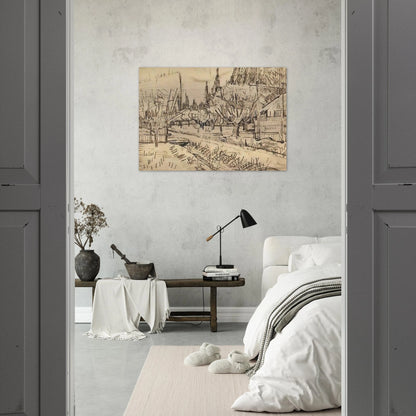 Orchard Surrounded by Cypresses - Vincent van Gogh Brushed Aluminum Print - 70x100 cm / 28x40 inches | Vincent van Gogh Aluminum Print | Vincent van Gogh Prints