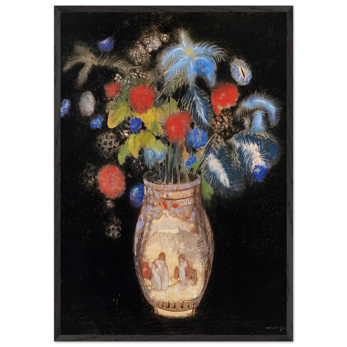 LARGE BOQUET ON A BLACK BACKGROUND - Odilon Redon Framed Art Print – Black Wooden Frame - Default Title - -Framed Art Print
