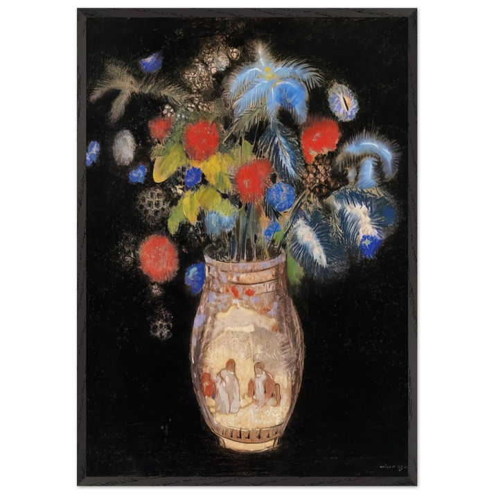 LARGE BOQUET ON A BLACK BACKGROUND - Odilon Redon 70x100 cm / 28x40 inches Framed Art Print – Black Wooden Frame