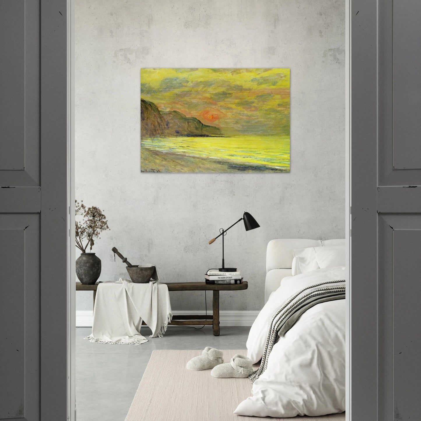 Sunset, Foggy Weather, Pourville - claude monet Brushed Aluminum Print - 70x100 cm / 28x40 inches | claude monet Aluminum Print | claude monet Prints